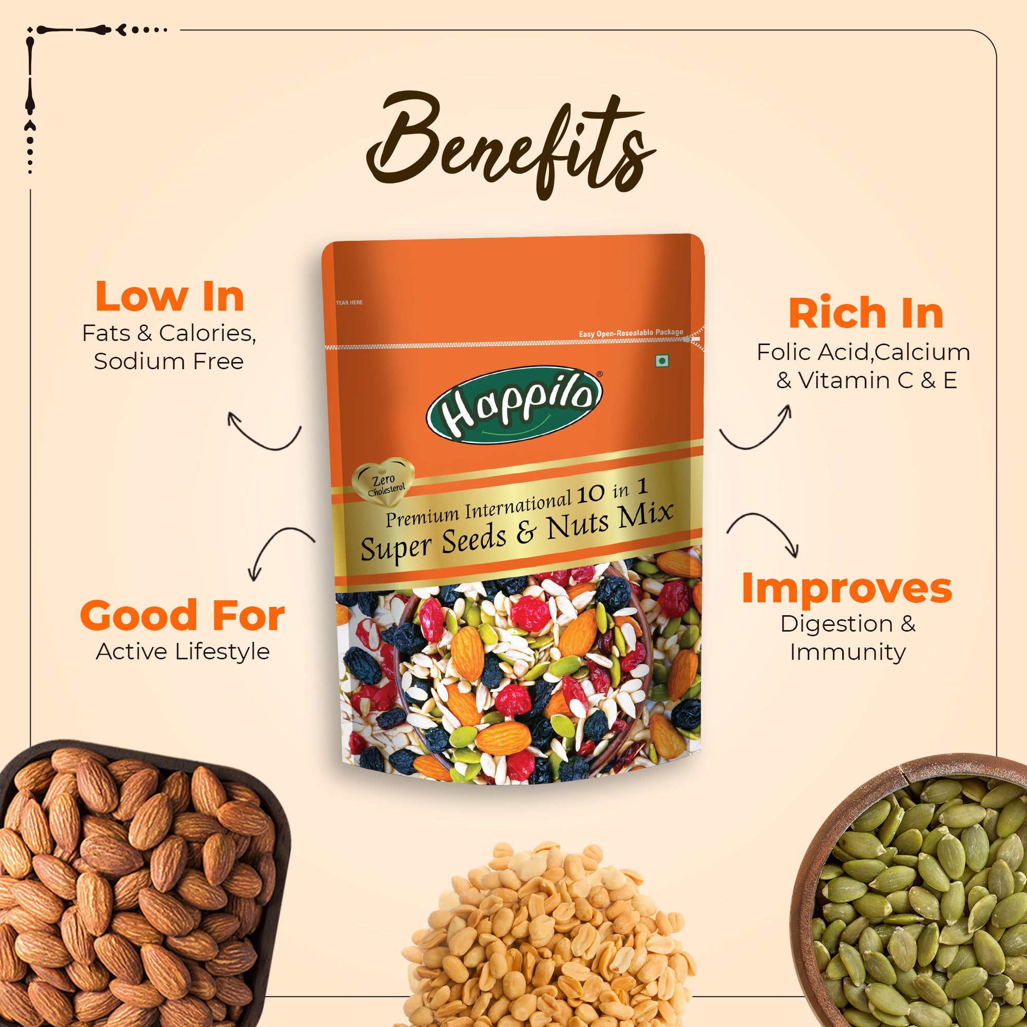 Happilo Healthy 10 in 1 Super Seeds & Nuts Trail Mix