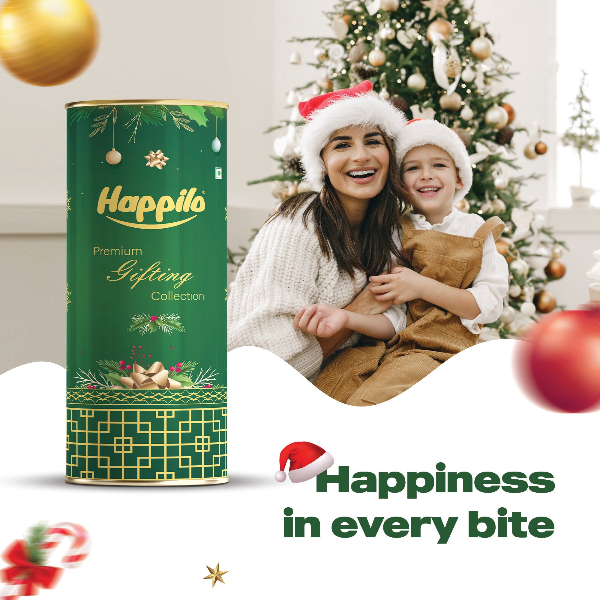 Happilo Xmas Carols Gift Box 168g, Christmas Gift Hampers with Almond Brittle and Chickpeas for Friends and Family