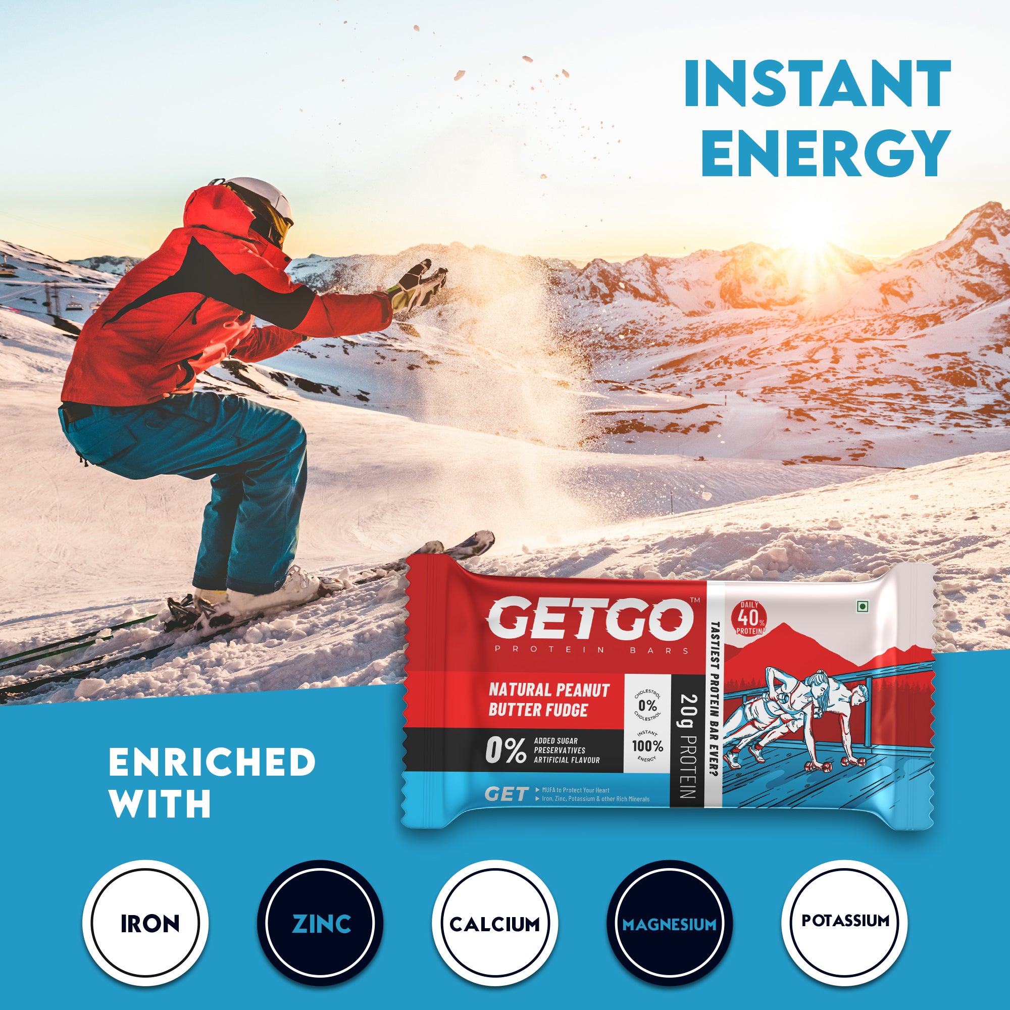GetGo Natural Peanut Butter Fudge Protein Bar 85g