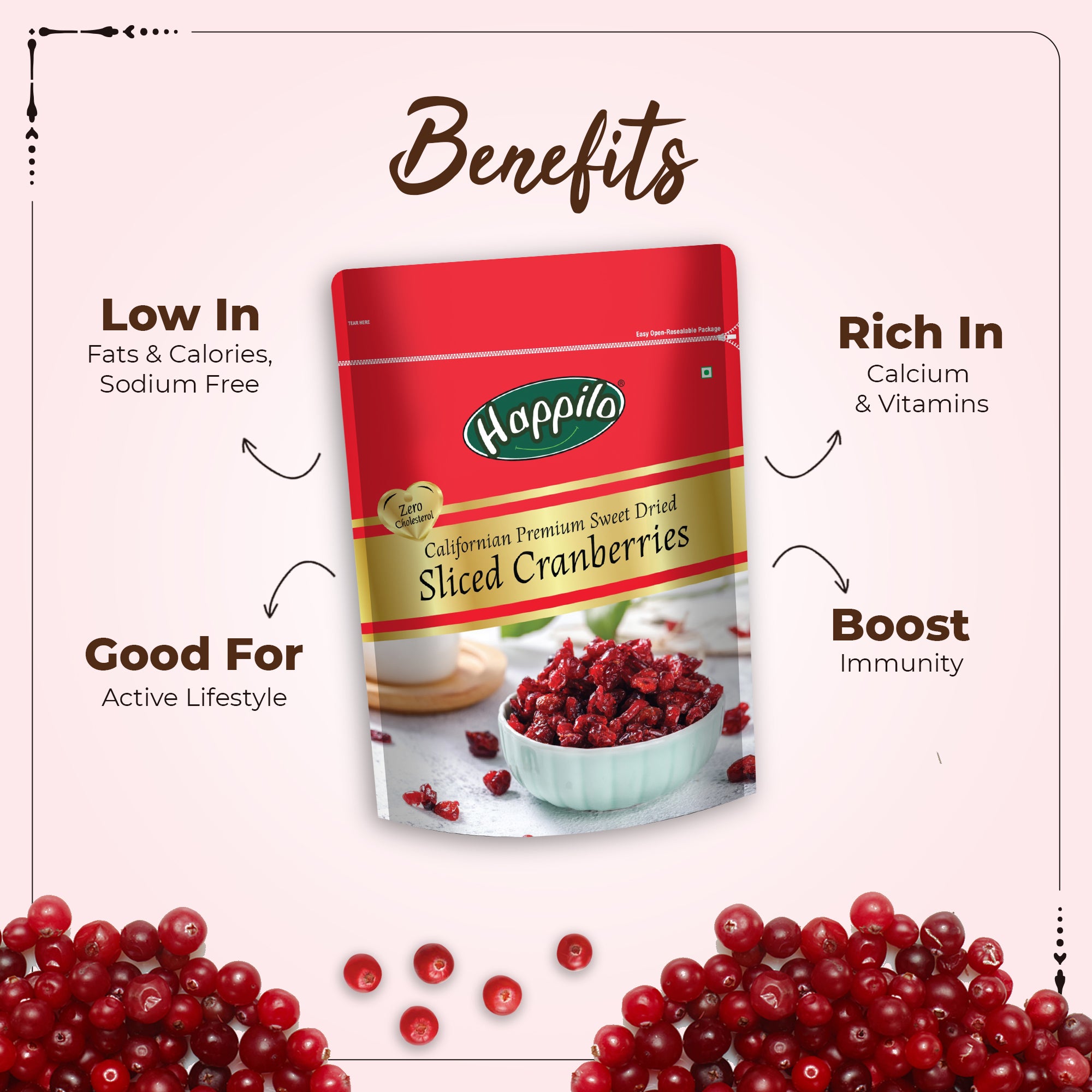 Happilo Premium Californian Sliced Dried Cranberries