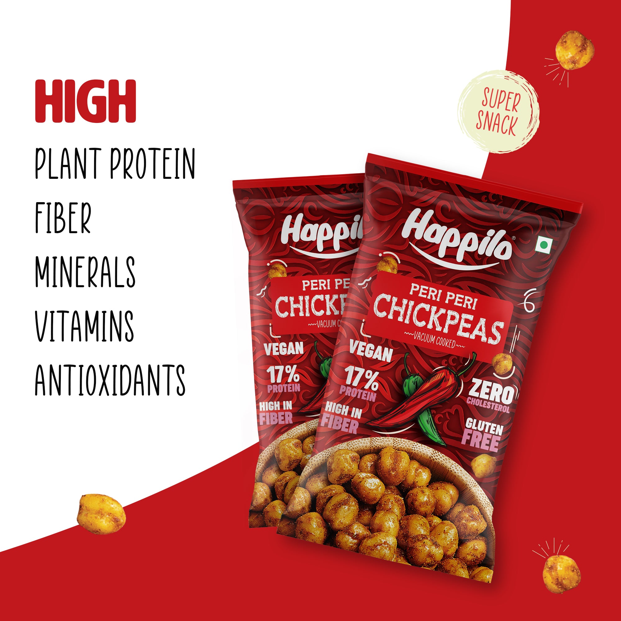 Happilo Premium Super Snack Peri Peri Chickpeas 22g, Crunchy and Delicious, Super Healthy