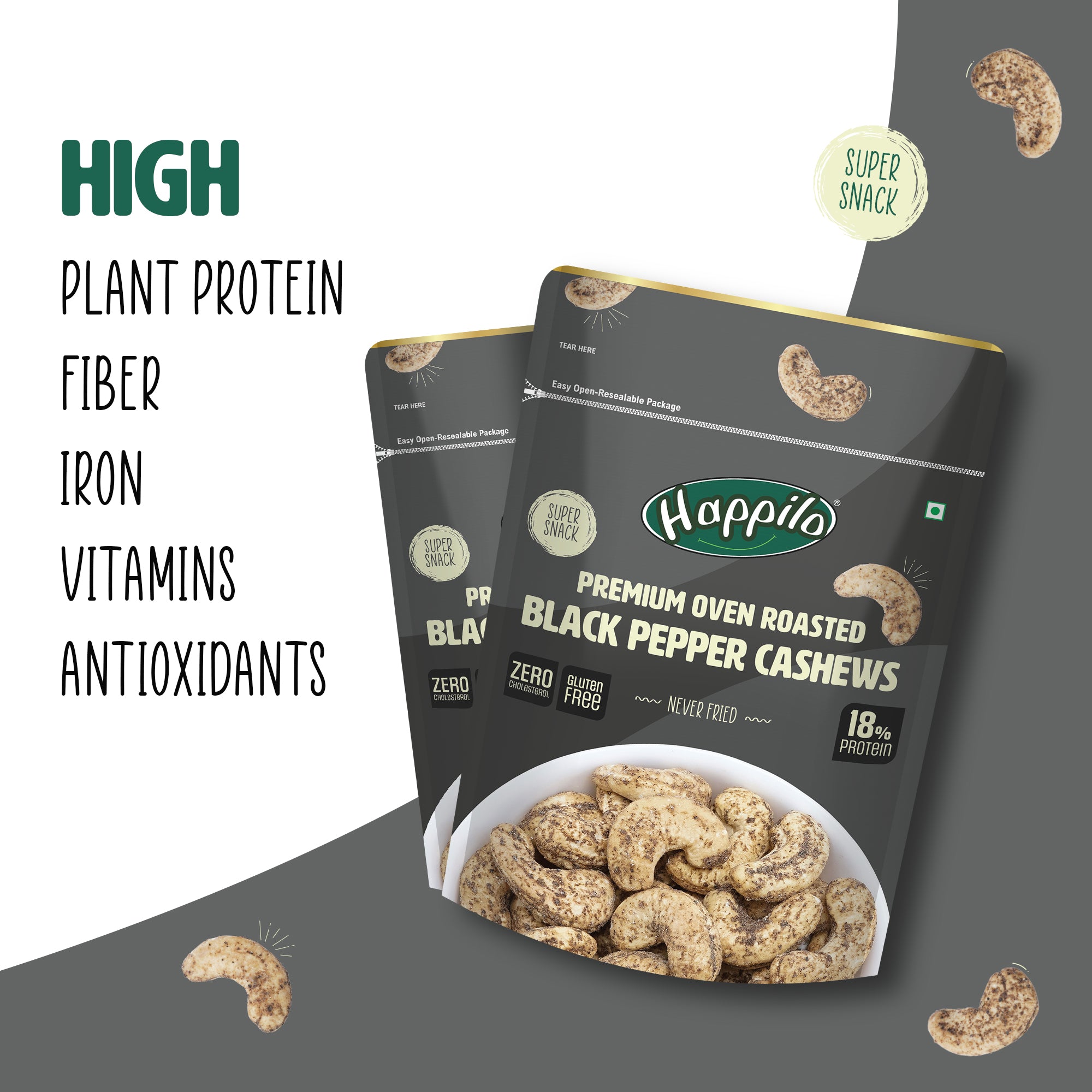 Happilo Premium Oven Roasted Cashews - Black Pepper