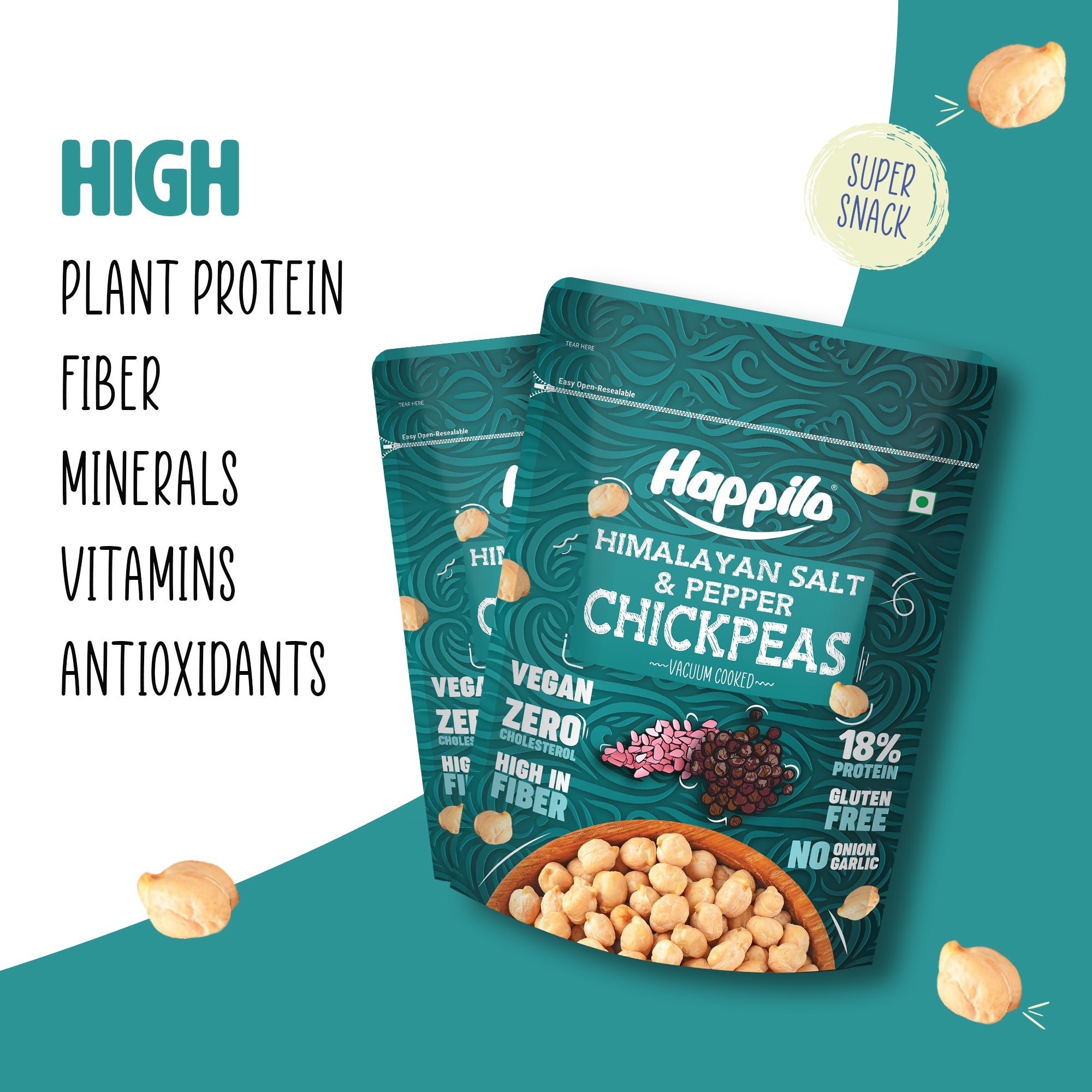 Happilo Premium Super Snack Himalayan Salt & Pepper Chickpeas 110g, Crunchy and Delicious, Super Healthy
