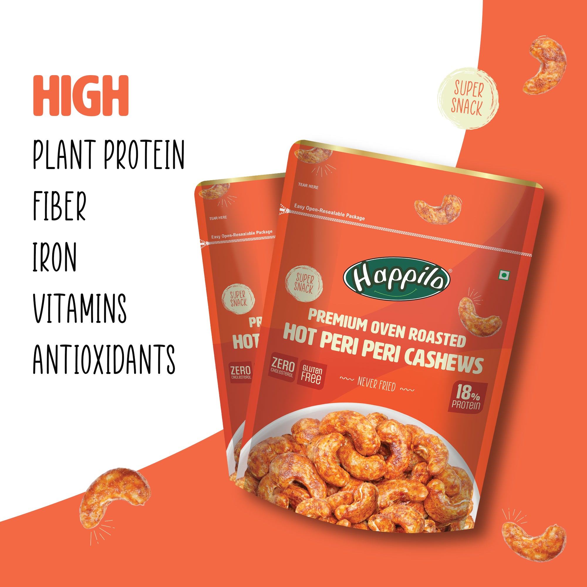 Happilo Premium Oven Roasted Cashews - Hot Peri Peri
