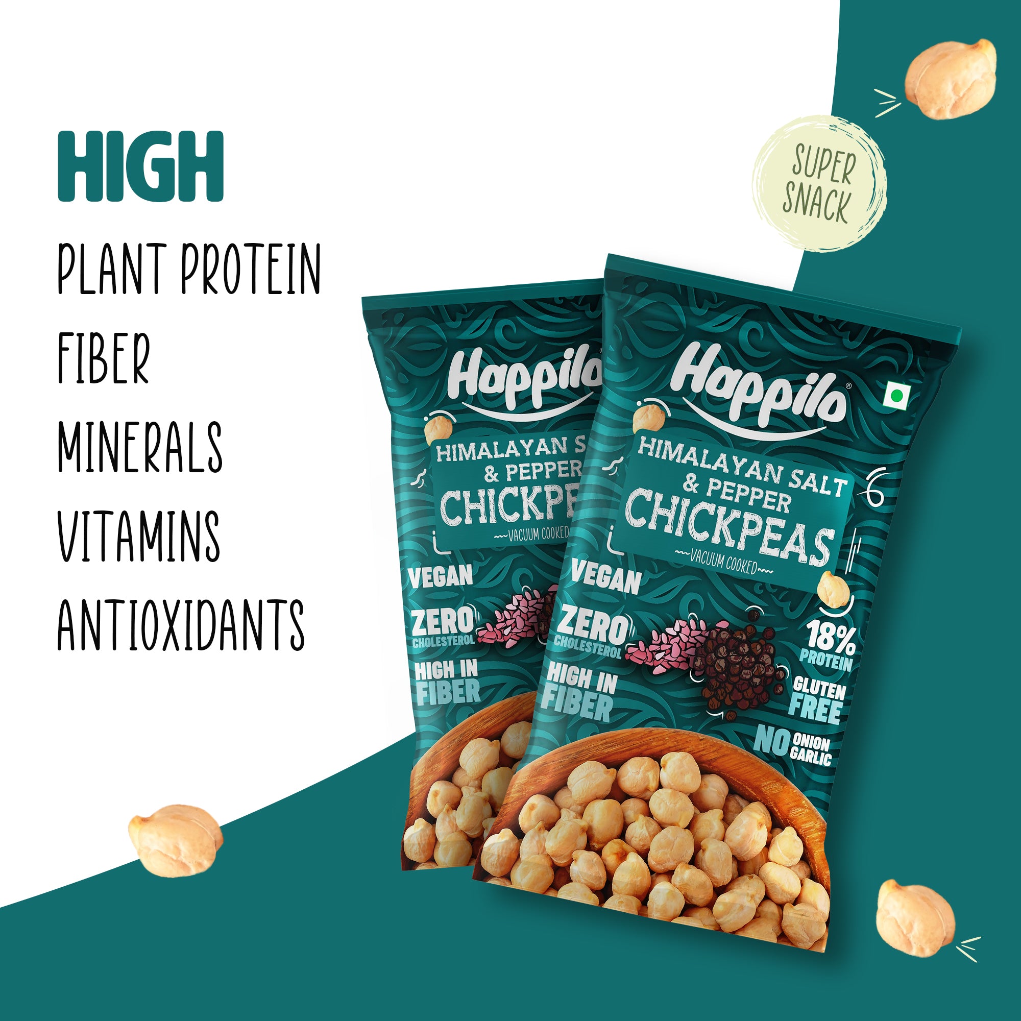 Happilo Premium Super Snack Himalayan Salt & Pepper Chickpeas 22g, Crunchy and Delicious, Super Healthy