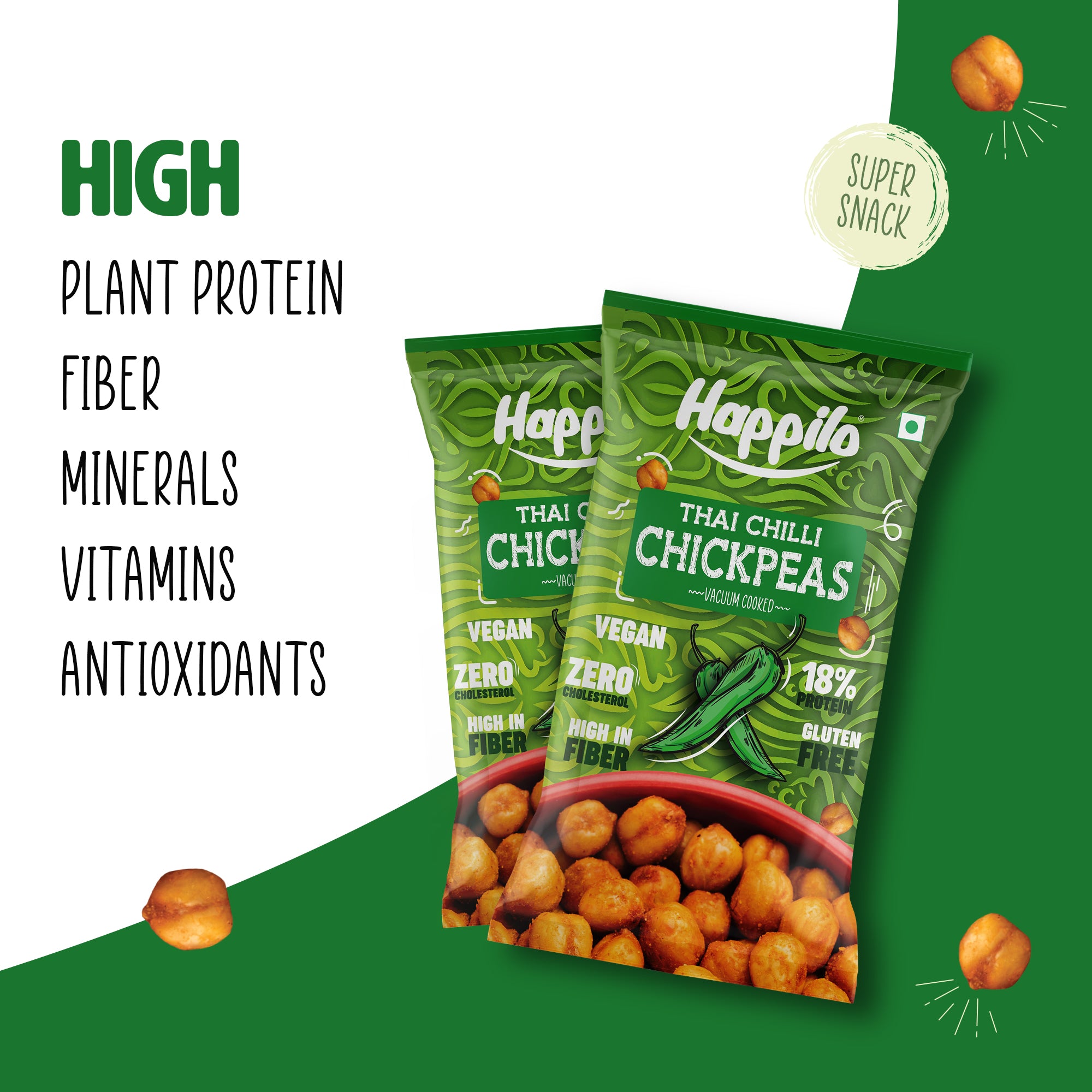 Happilo Premium Super Snack Thai Chili Chickpeas 22g, Crunchy and Delicious, Super Healthy