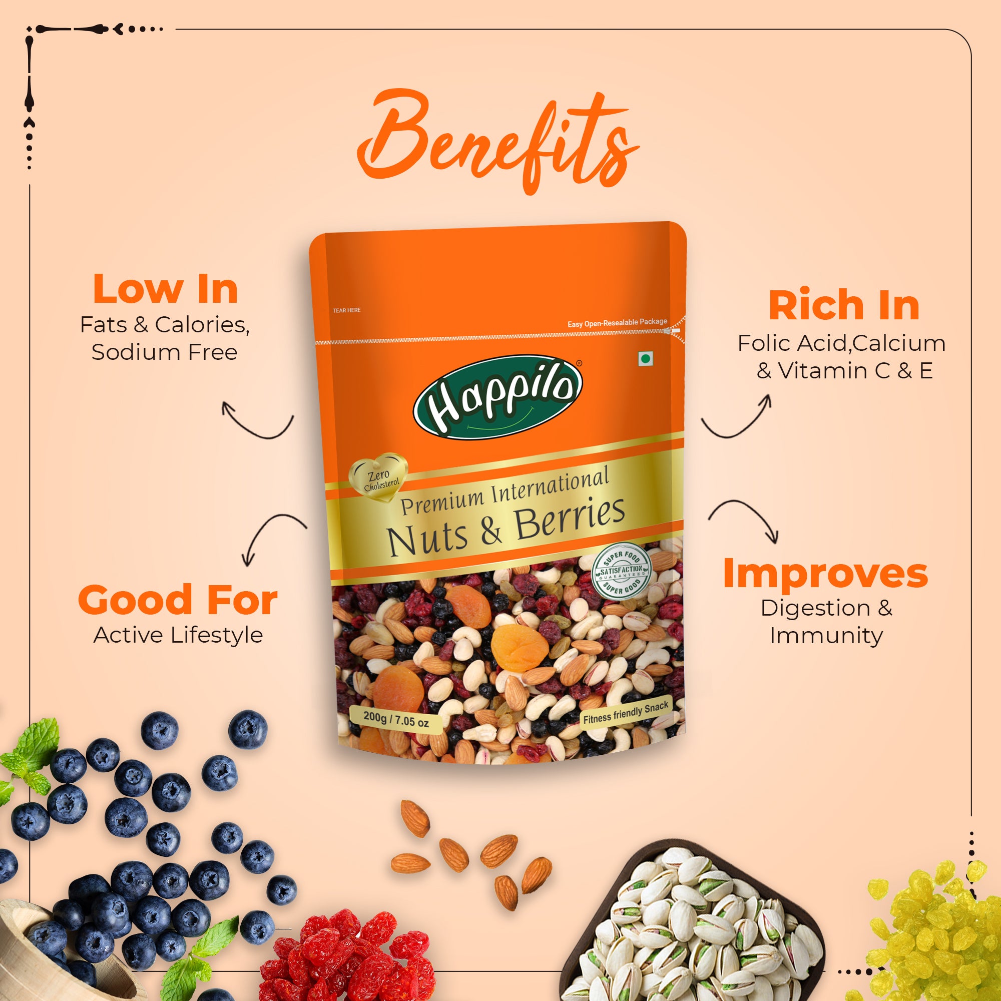 Happilo Healthy & Tasty Premium Nuts and Berries Mix