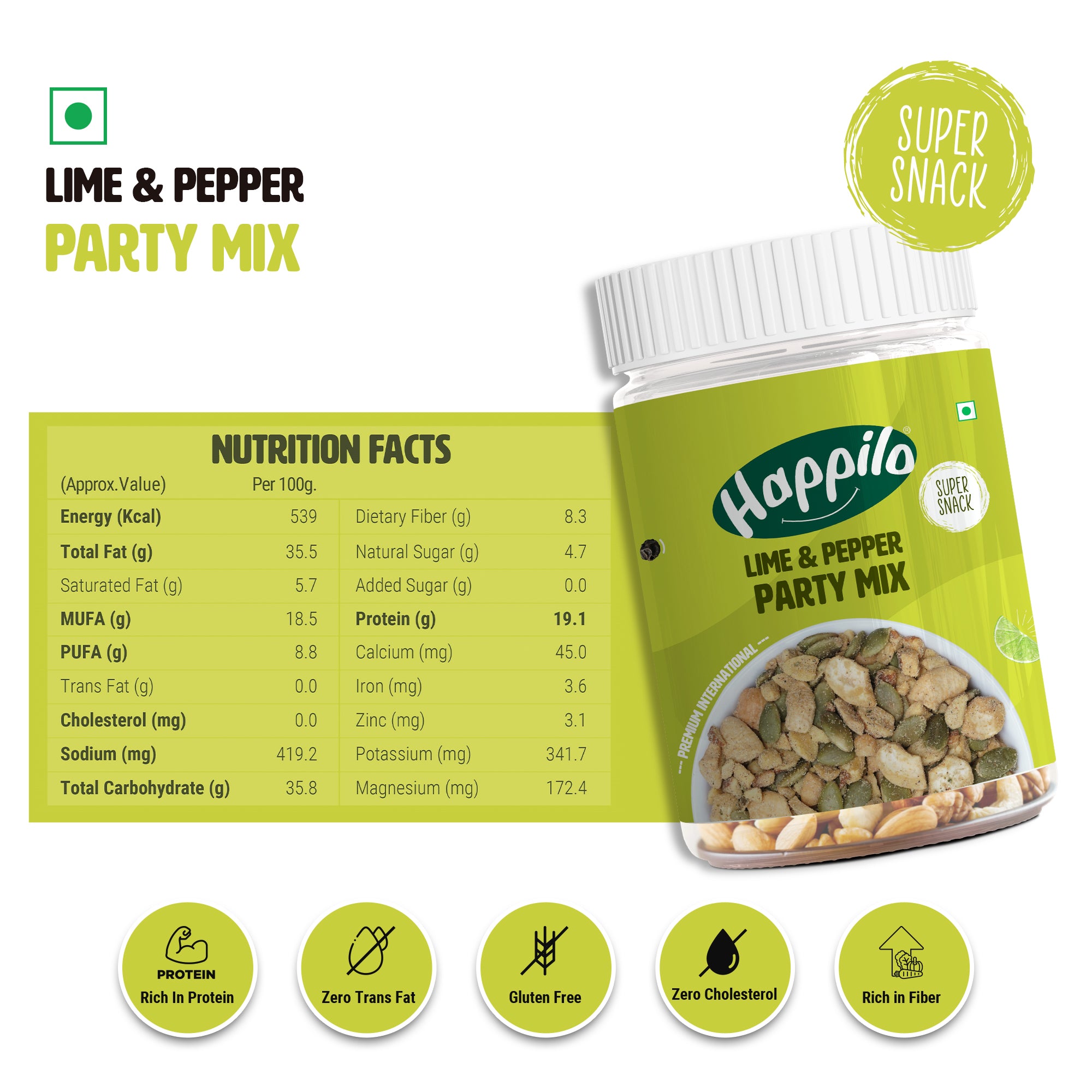 Happilo Premium International Lime & Pepper Party Mix 200g