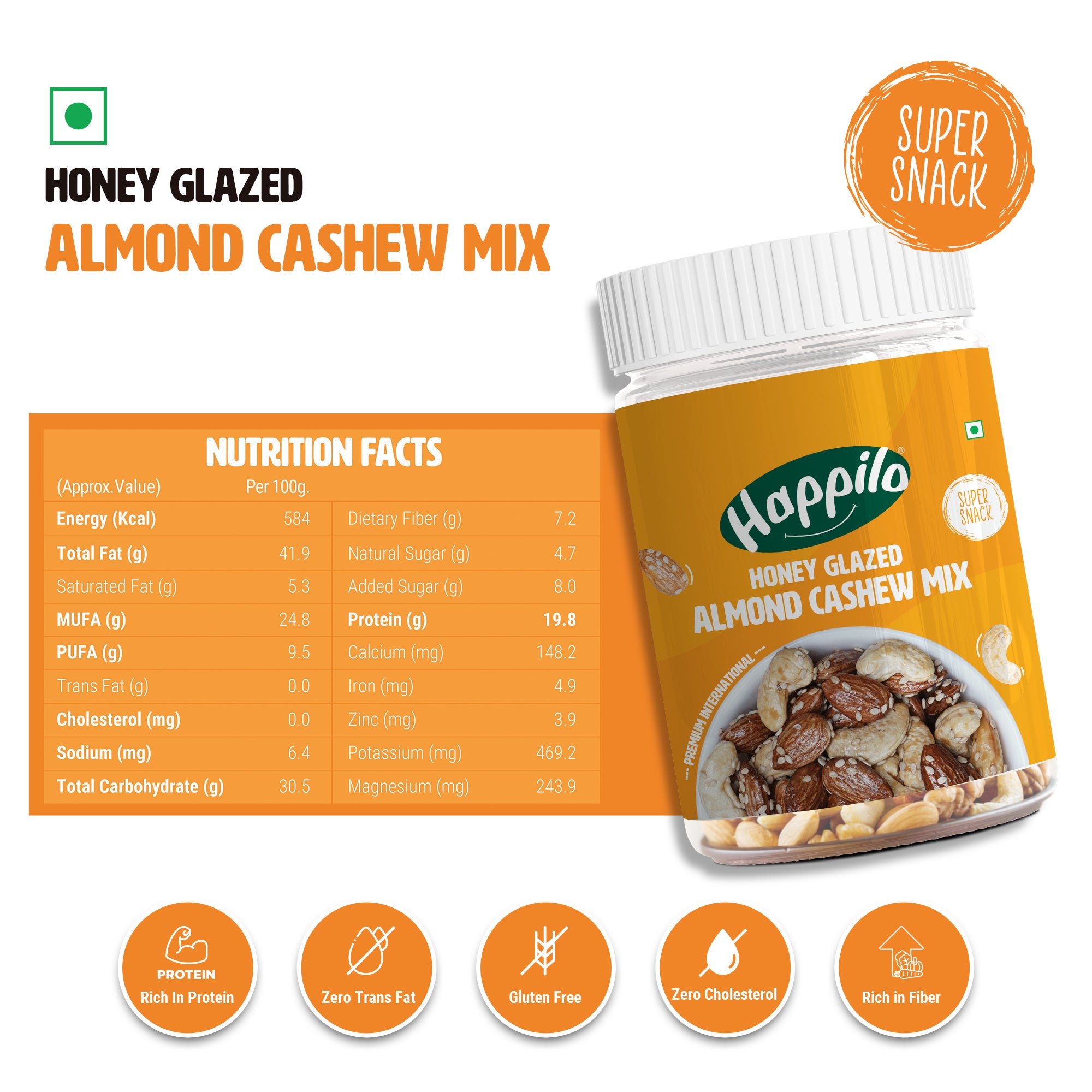 Happilo Premium International Honey glazed Almond Cashew Mix with Sesame 200g