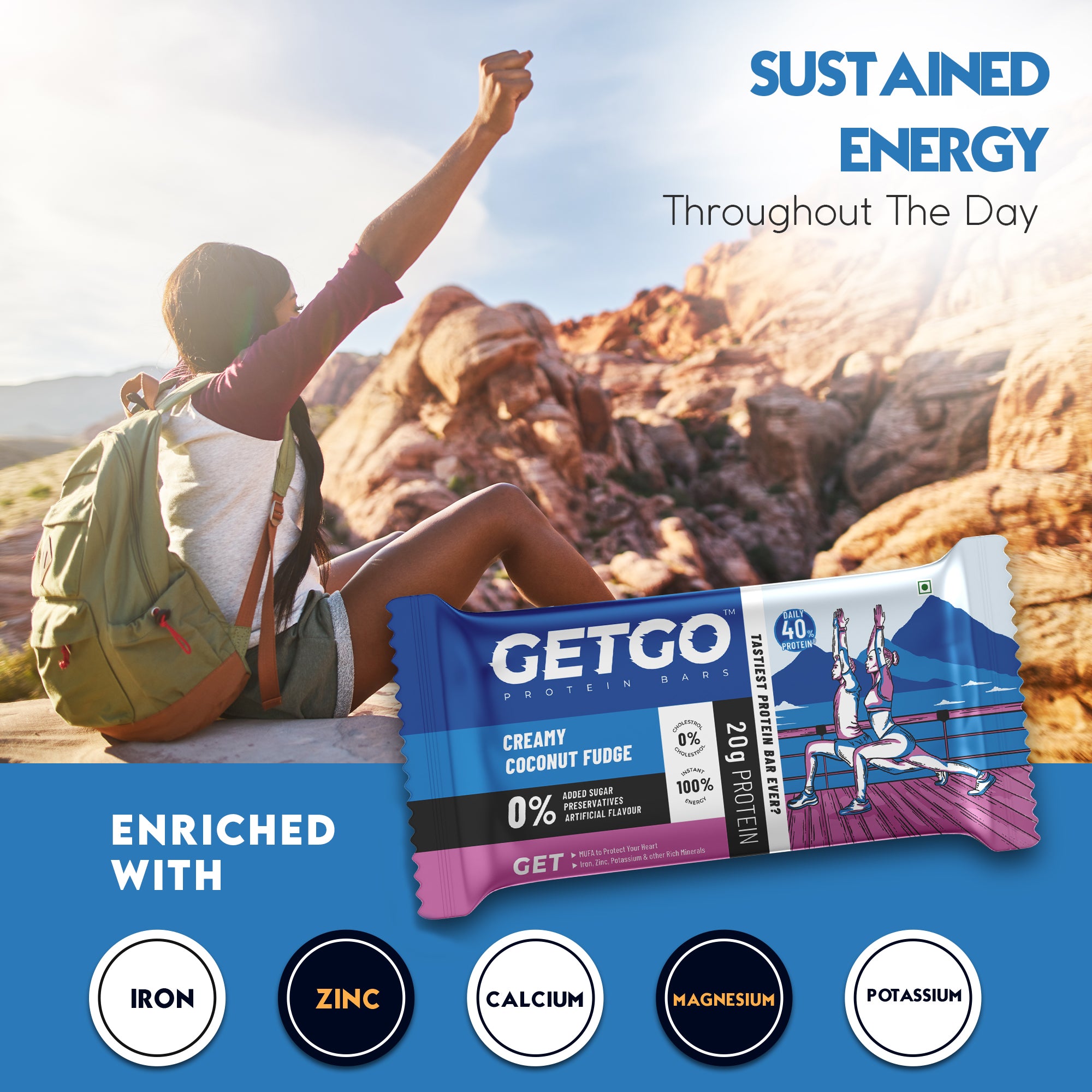 GetGo Indian Creamy Coconut Fudge Protein Bar 85g