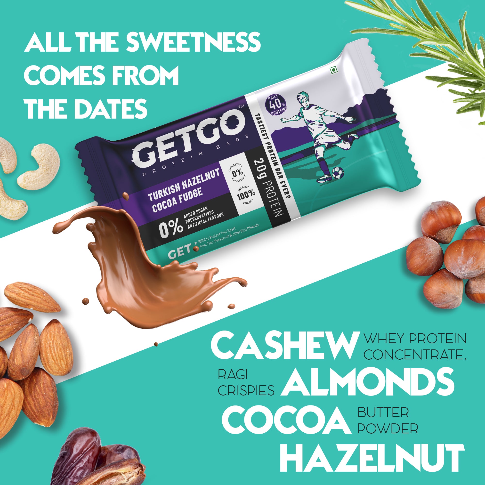 GetGo Turkish Hazelnut Cocoa Fudge Protein Bar 85g