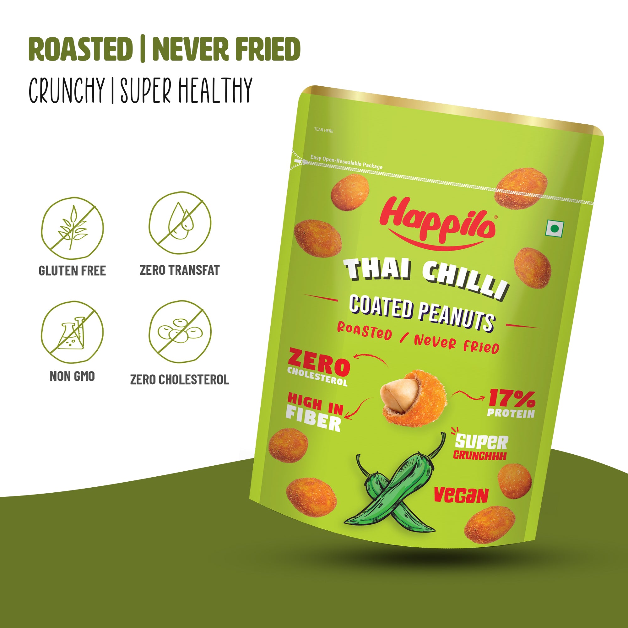 Happilo Premium Super Snack Thai Chili Peanut 150g, Crunchy and Nutty, High in Protein and Dietary Fibre