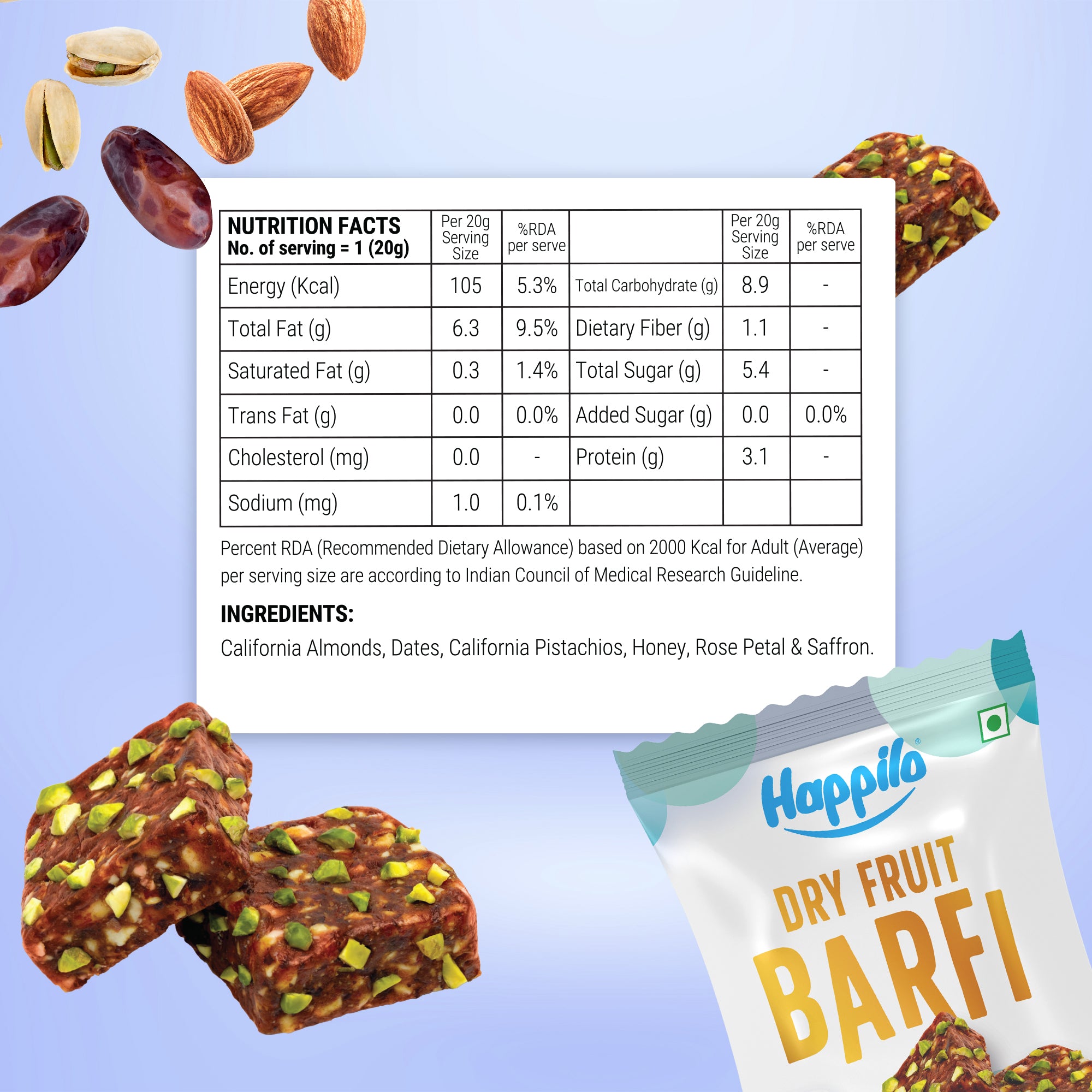 Happilo Premium Dry Fruit BarFi Box 240g (20gX12)
