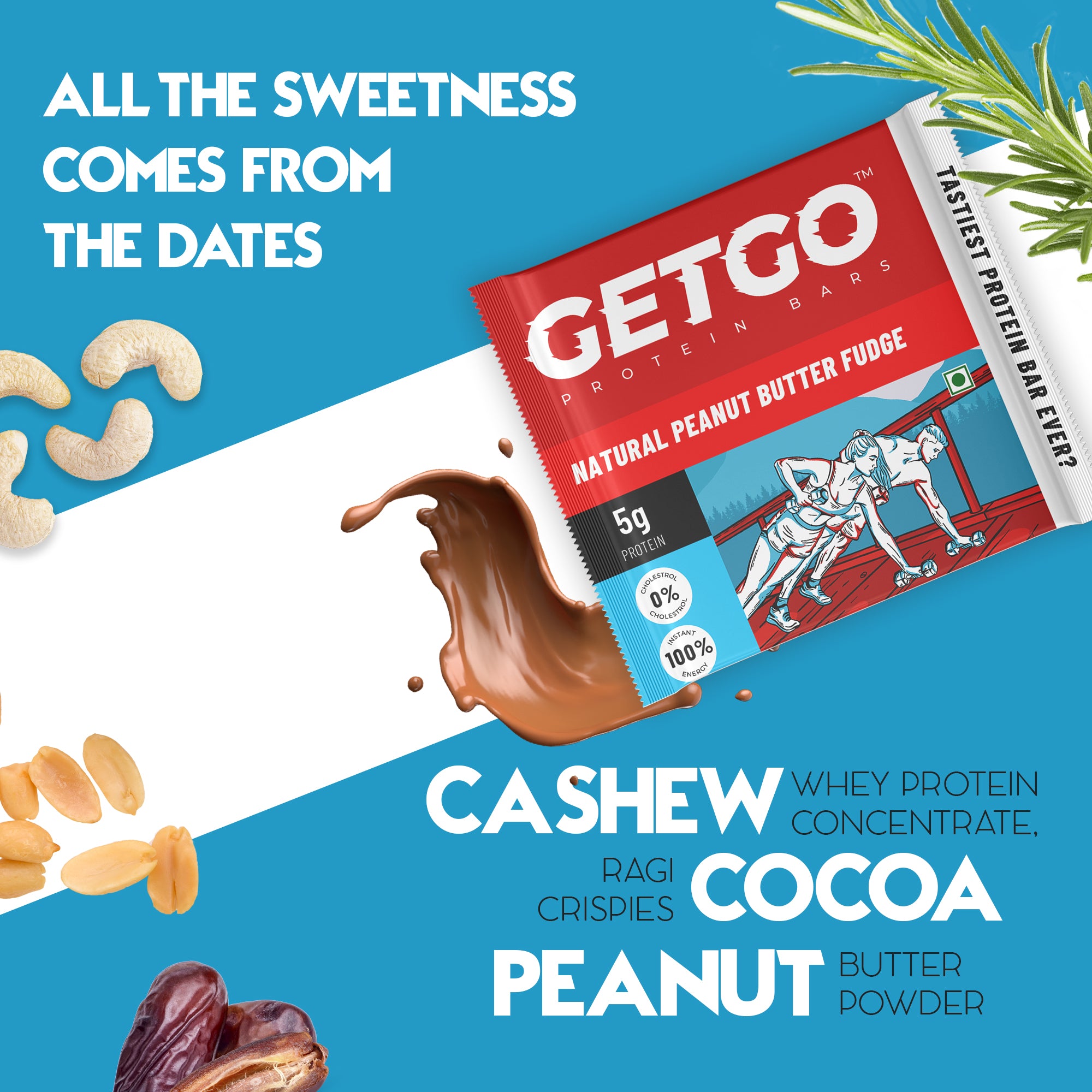 GetGo Natural Peanut Butter Fudge Protein Bar 22g