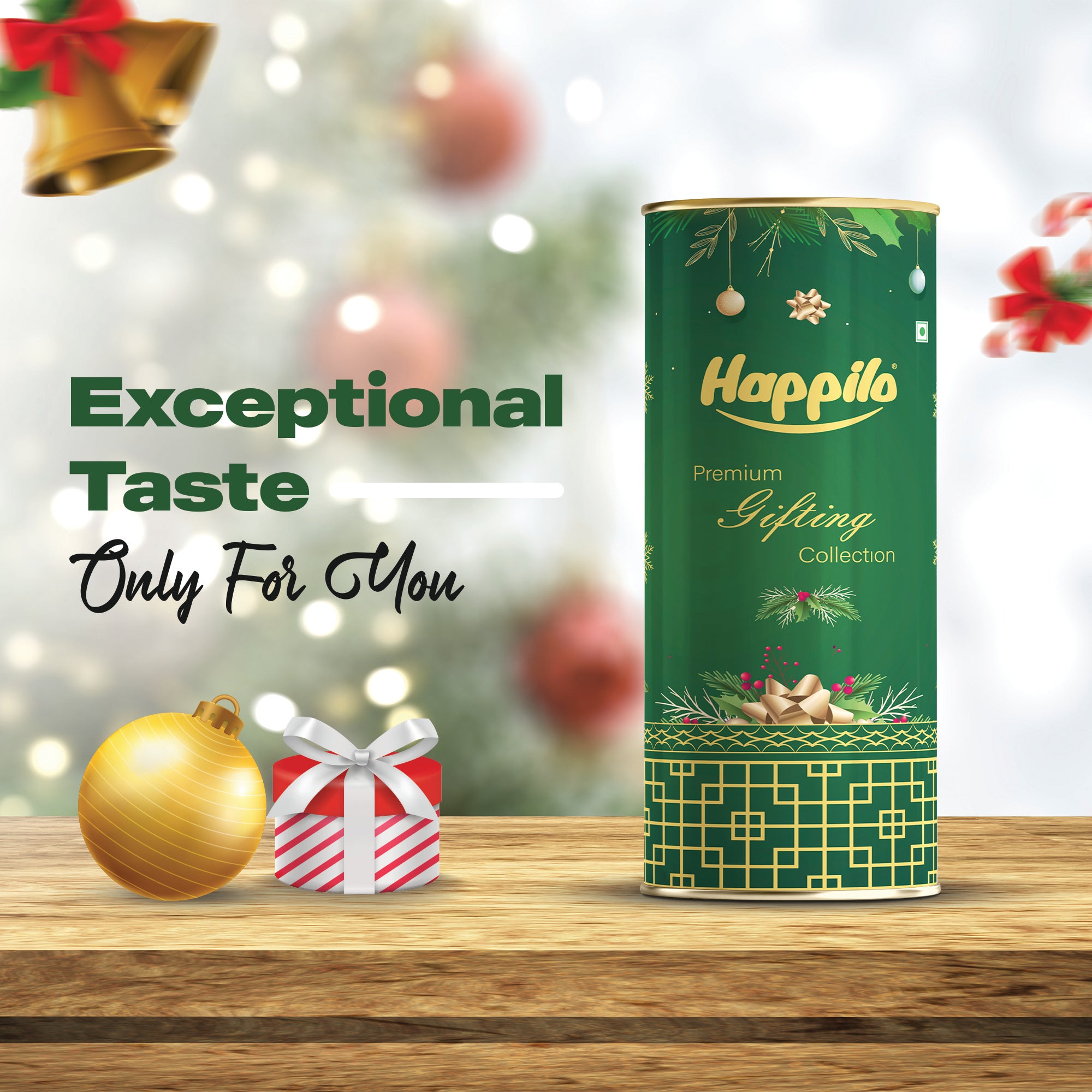 Happilo Xmas Carols Gift Box 168g, Christmas Gift Hampers with Almond Brittle and Chickpeas for Friends and Family