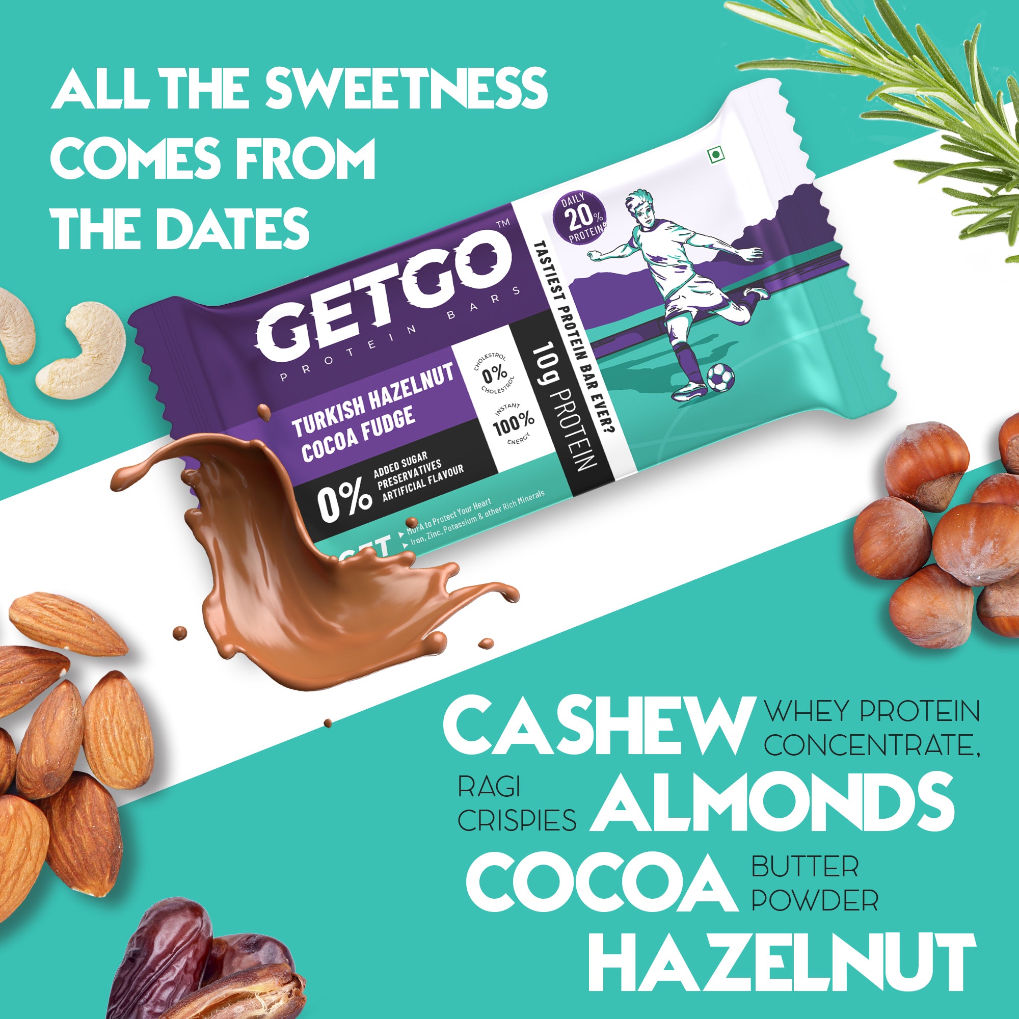 GetGo Turkish Hazelnut Cocoa Fudge Protein Bar 43g