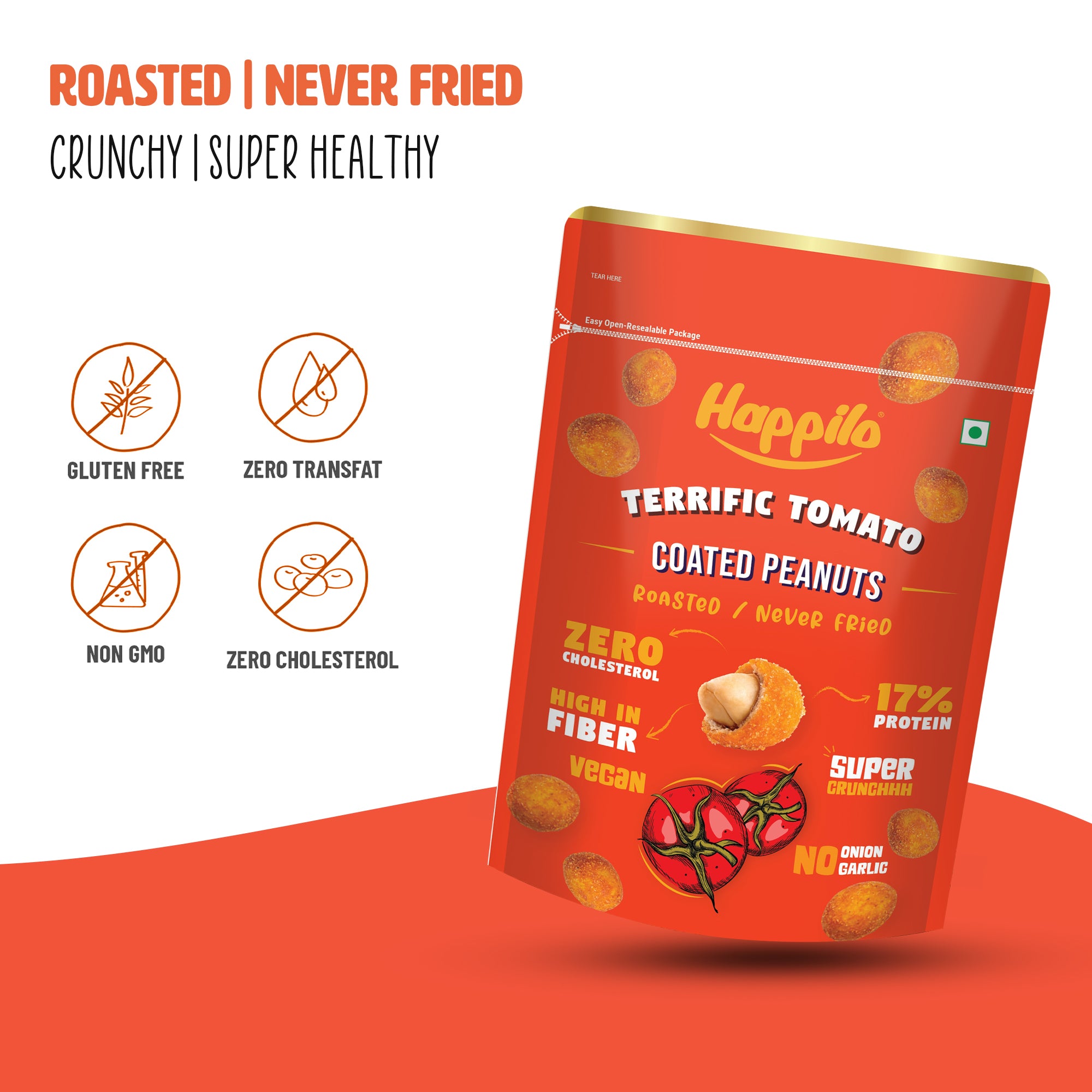 Happilo Premium Super Snack Terrific Tomato Peanut 150g, Crunchy and Nutty, High in Protein and Dietary Fibre