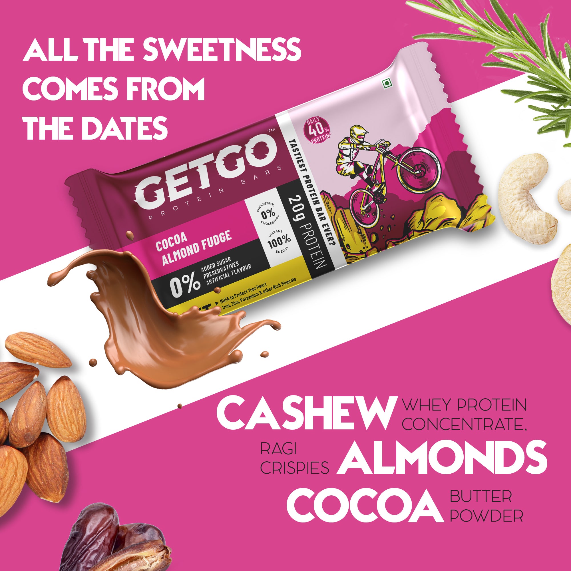 GetGo Cocoa Almond Fudge Protein Bar 85g