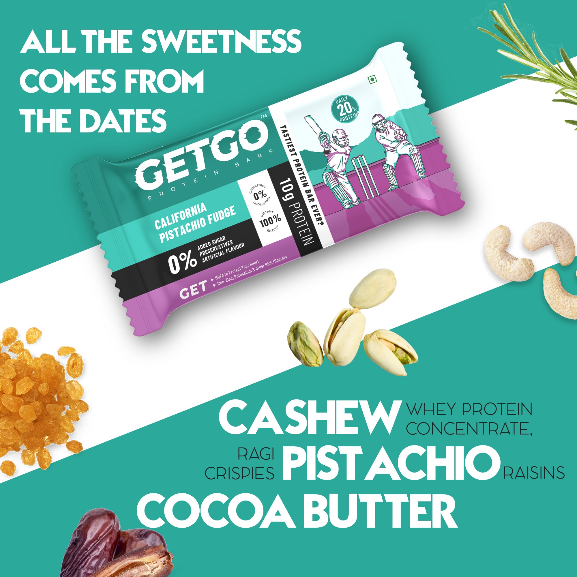GetGo California Pistachio Fudge Protein Bar 43g