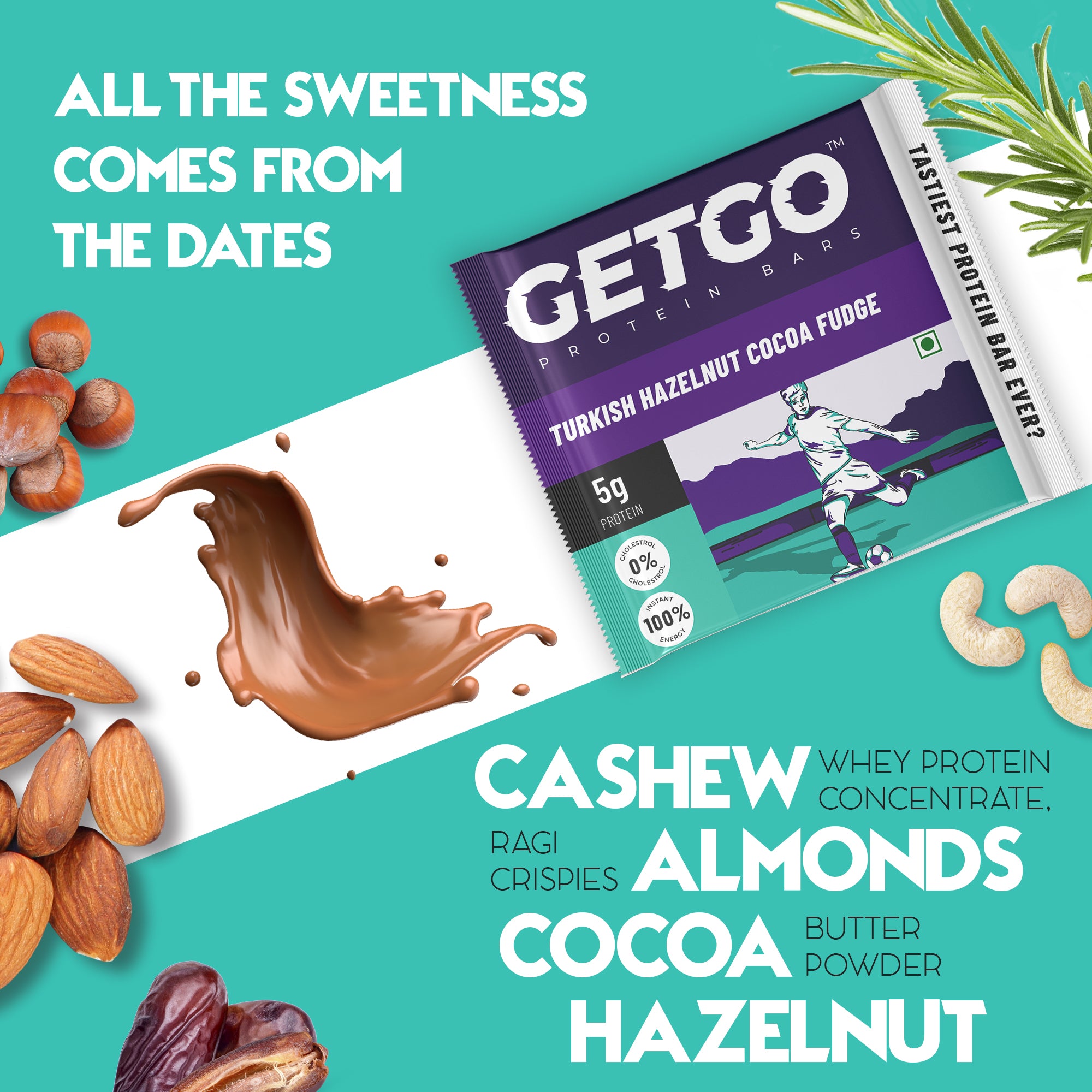 GetGo Turkish Hazelnut Cocoa Fudge Protein Bar 22g