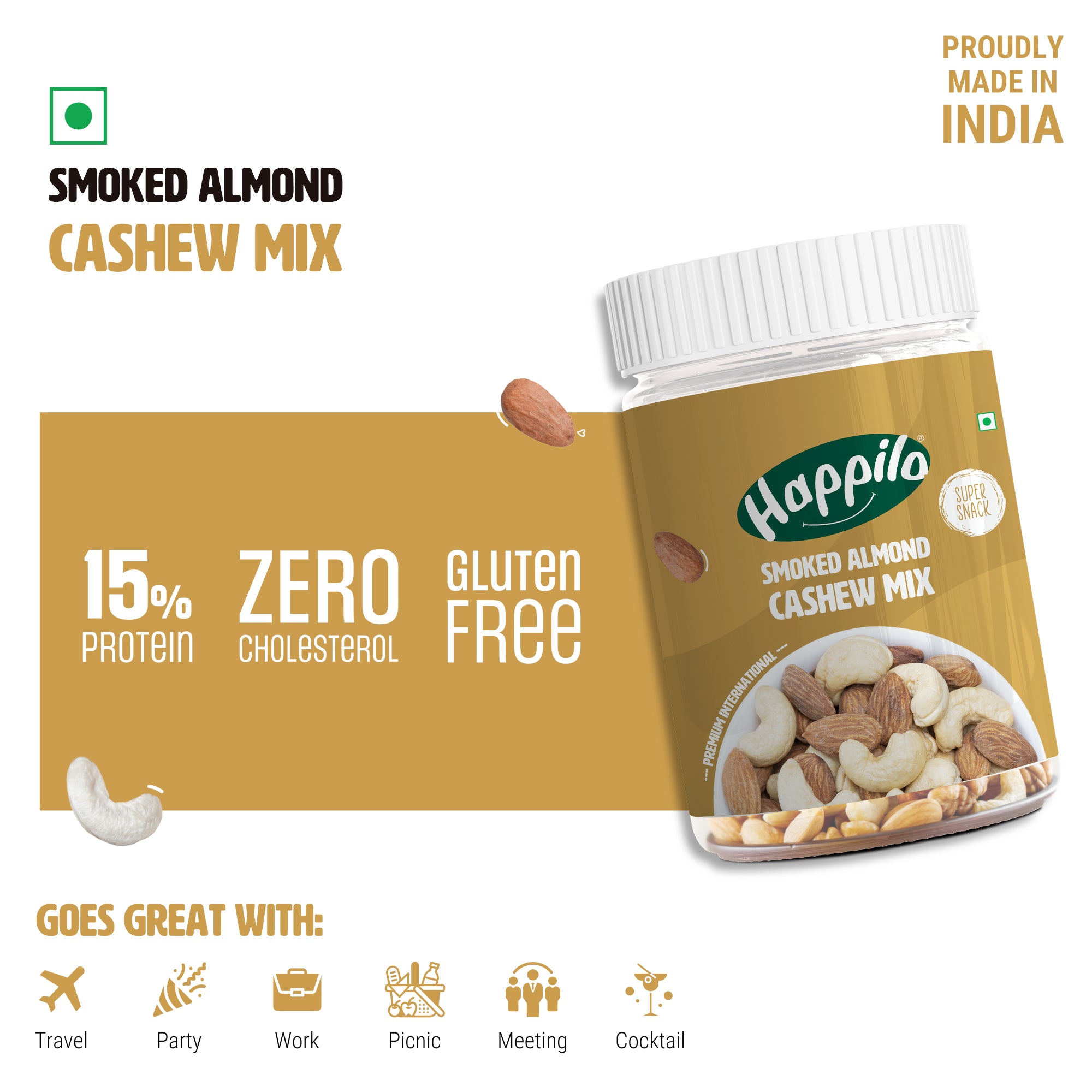 Happilo Premium International Smoked Almond Cashew Mix with Himalayan Pink salt 200g