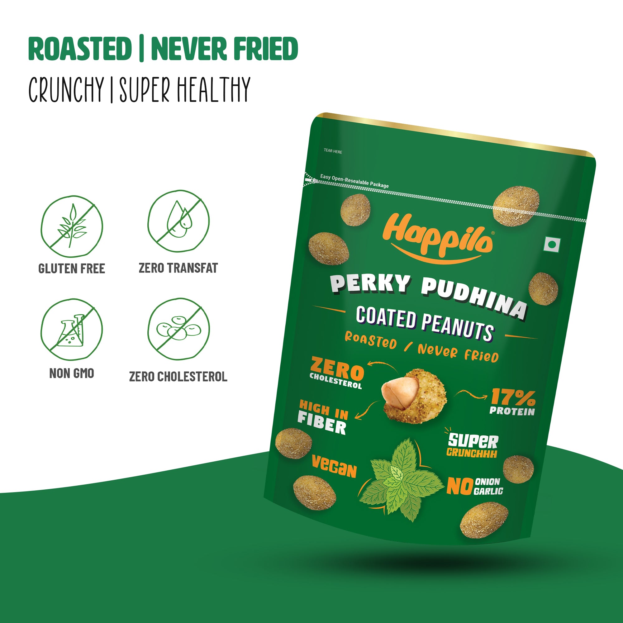 Happilo Premium Super Snack Perky Pudhina Peanut 150g, Crunchy and Nutty, High in Protein and Dietary Fibre