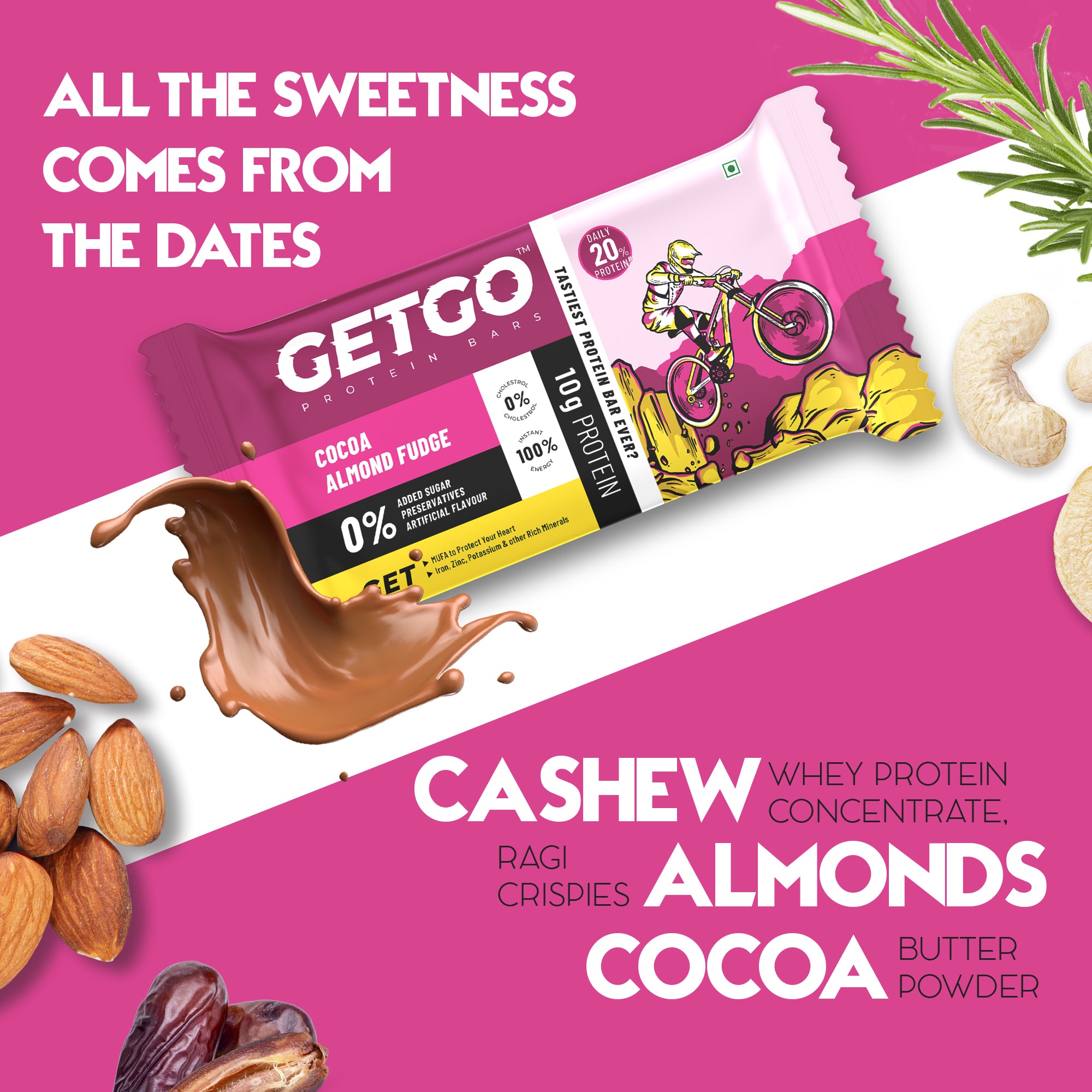 GetGo Cocoa Almond Fudge Protein Bar 43g