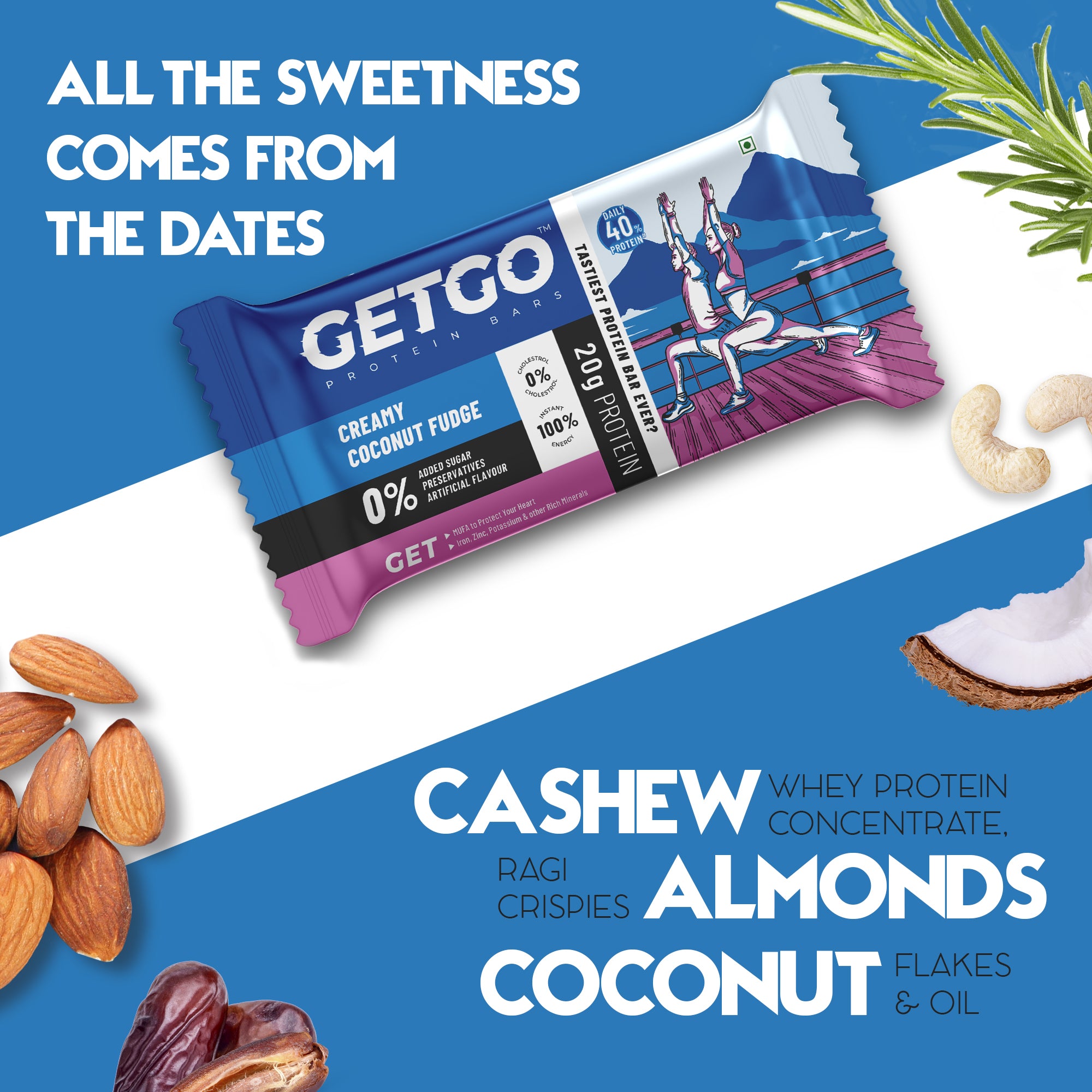 GetGo Indian Creamy Coconut Fudge Protein Bar 85g