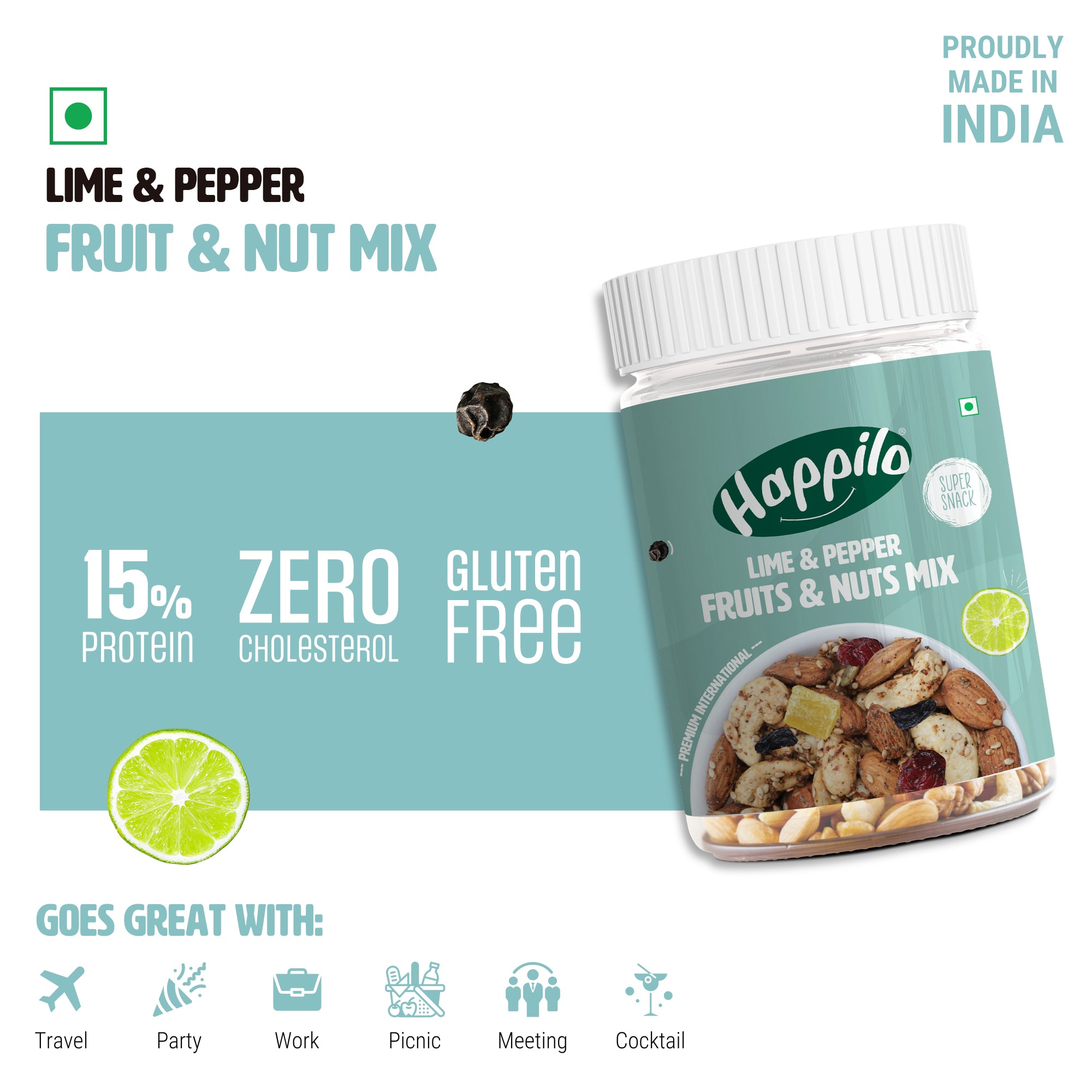 Happilo Premium International Lime & Pepper Fruit & Nuts mix 200g