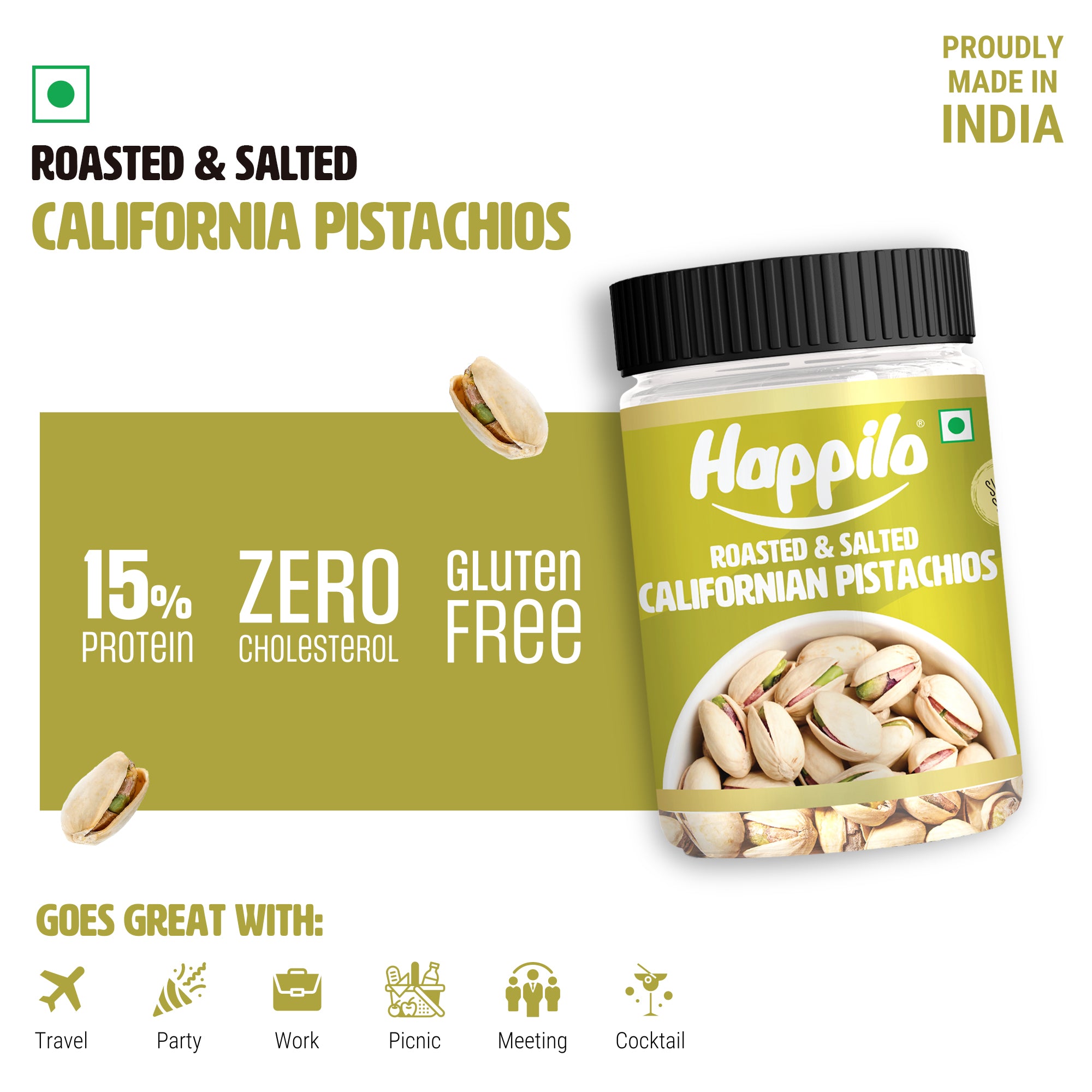 Happilo Premium Iranian Roasted & Salted Pistachios 200g Jar