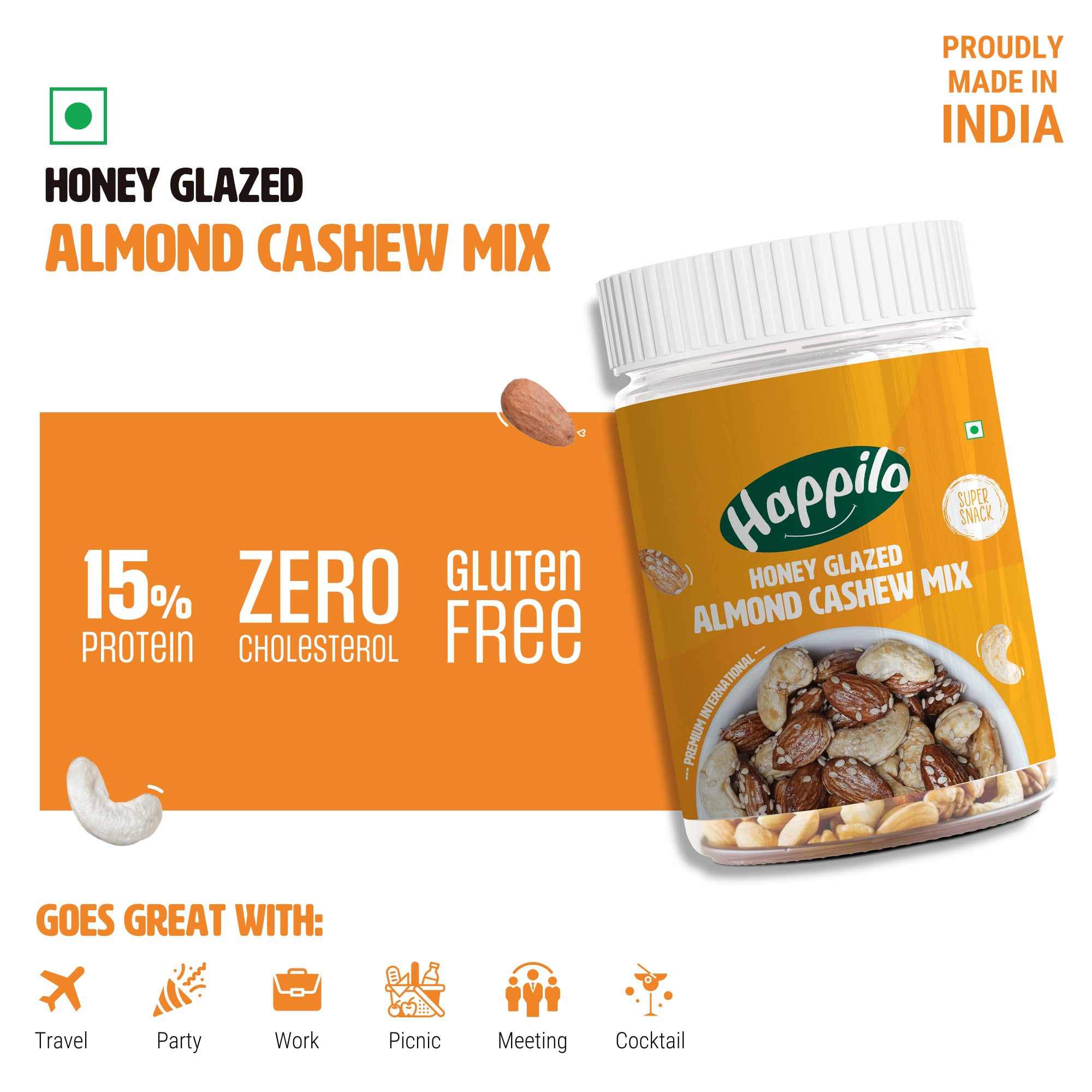 Happilo Premium International Honey glazed Almond Cashew Mix with Sesame 200g