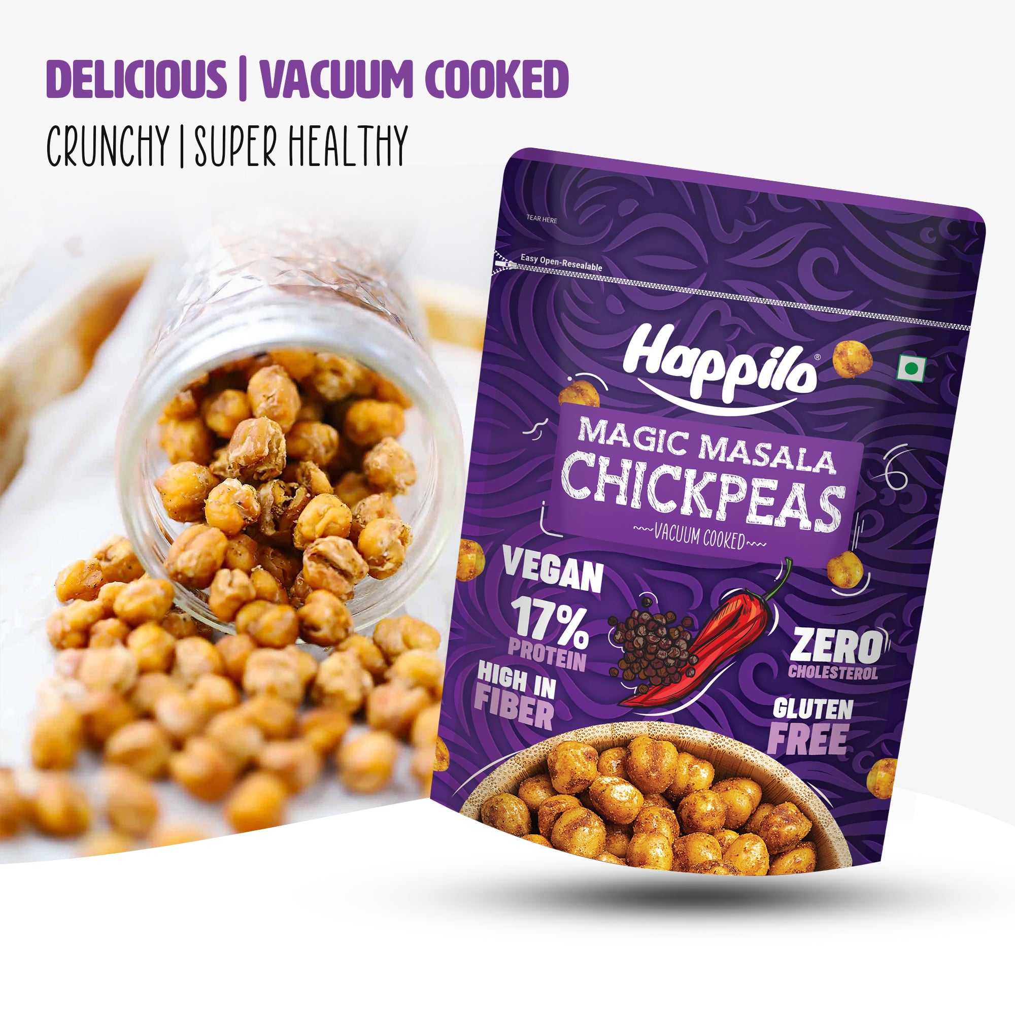 Happilo Premium Super Snack Magic Masala Chickpeas 110g, Crunchy and Delicious, Super Healthy