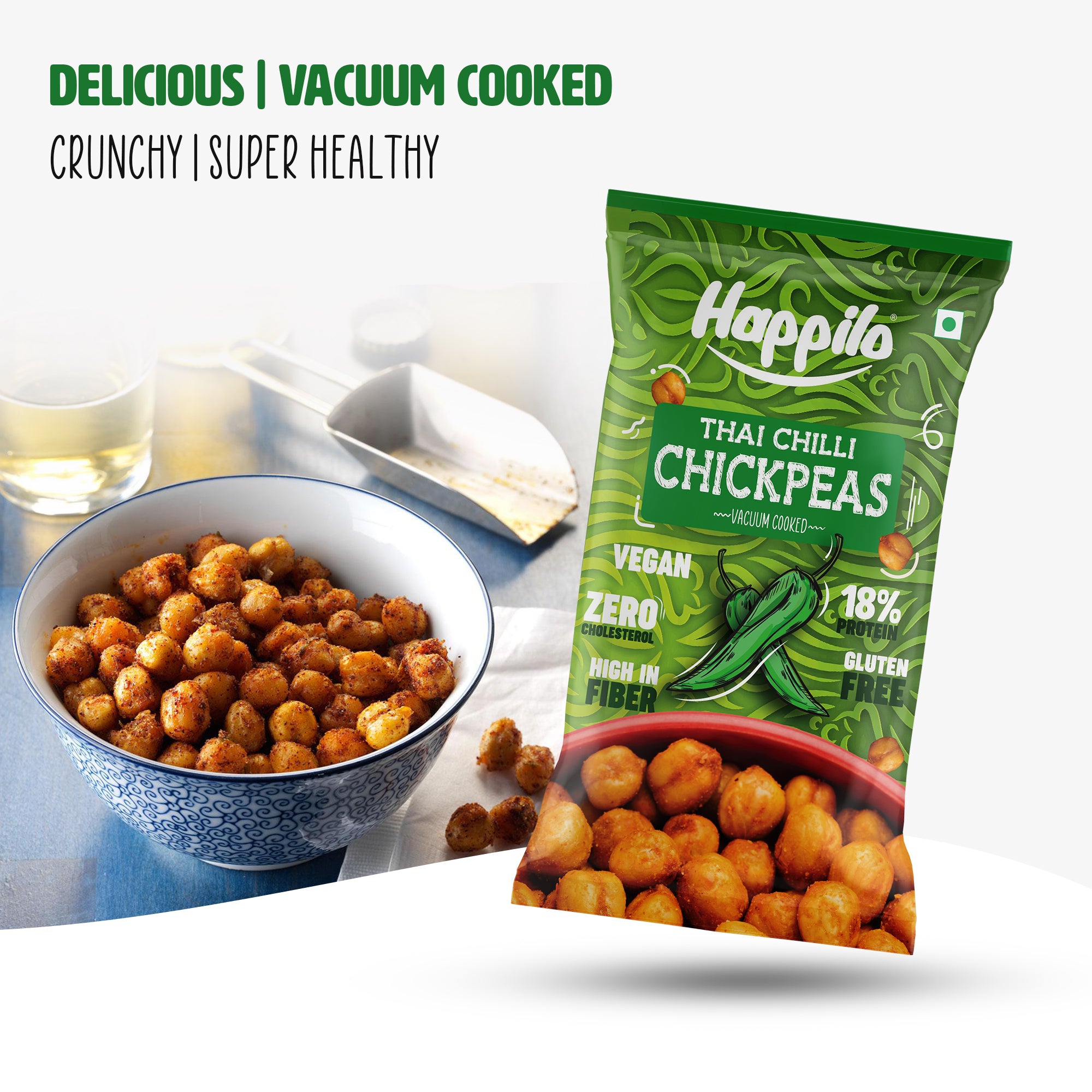 Happilo Premium Super Snack Thai Chili Chickpeas 22g, Crunchy and Delicious, Super Healthy