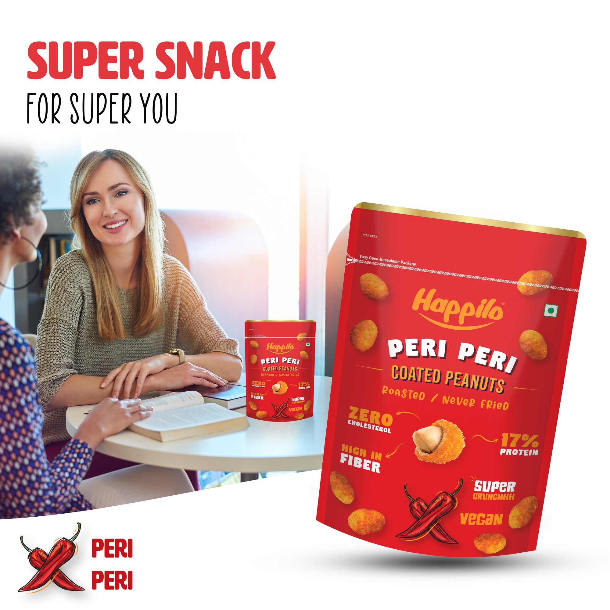 Happilo Premium Super Snack Peri Peri Peanut 150g, Crunchy and Nutty, High in Protein and Dietary Fibre