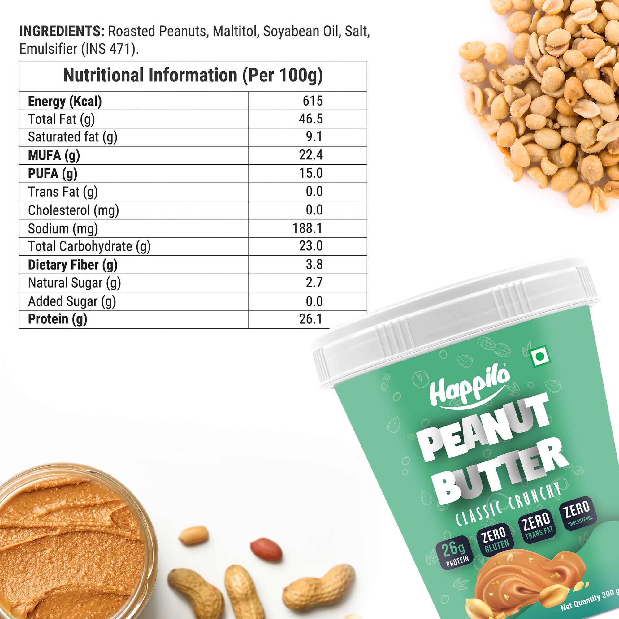 Happilo Peanut Butter Classic Crunchy 200g