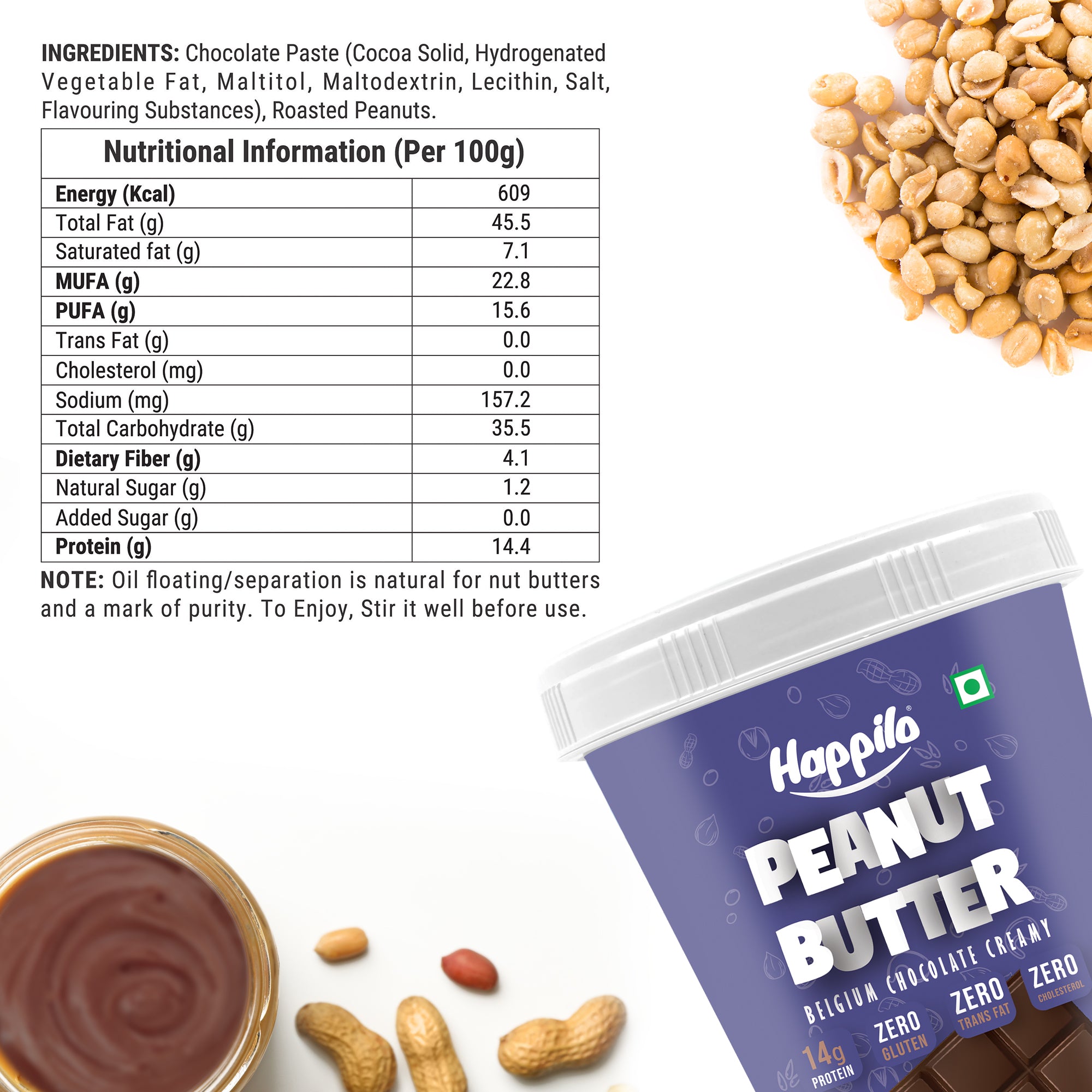 Happilo Peanut Butter Belgium Chocolate Creamy 200g