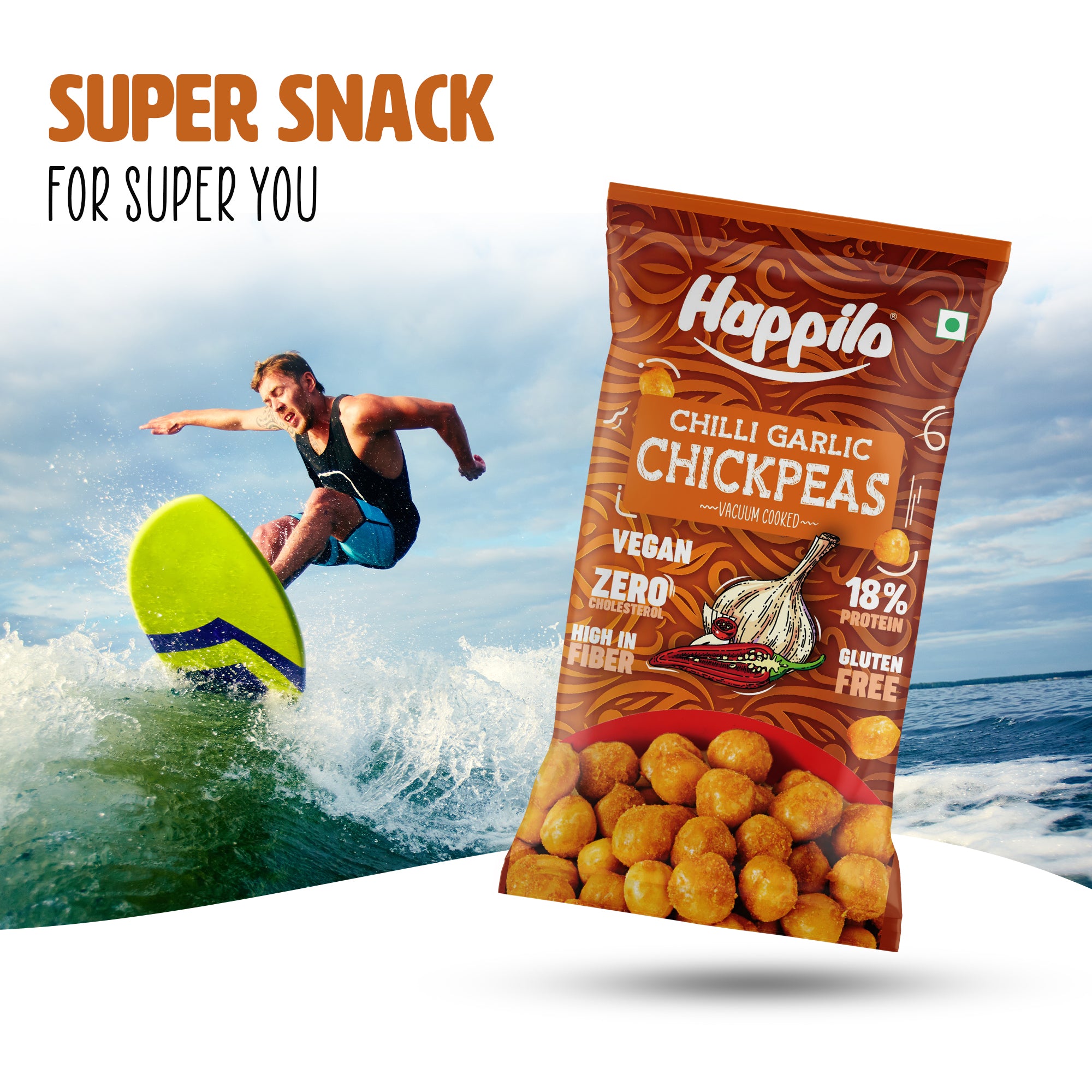 Happilo Premium Super Snack Chili Garlic Chickpeas 22g, Crunchy and Delicious, Super Healthy