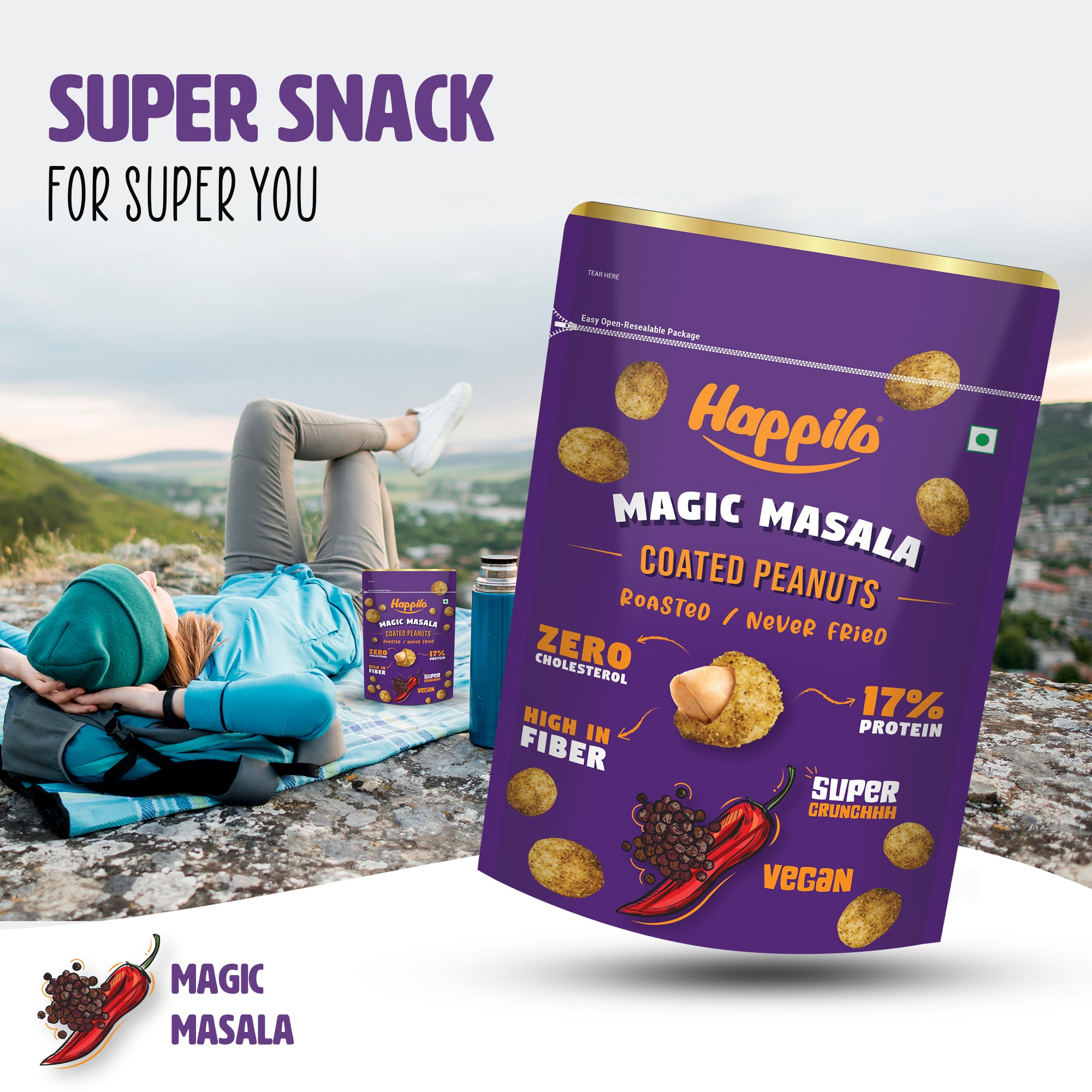 Happilo Premium Super Snack Magic Masala Peanut 150g, Crunchy and Nutty, High in Protein and Dietary Fibre