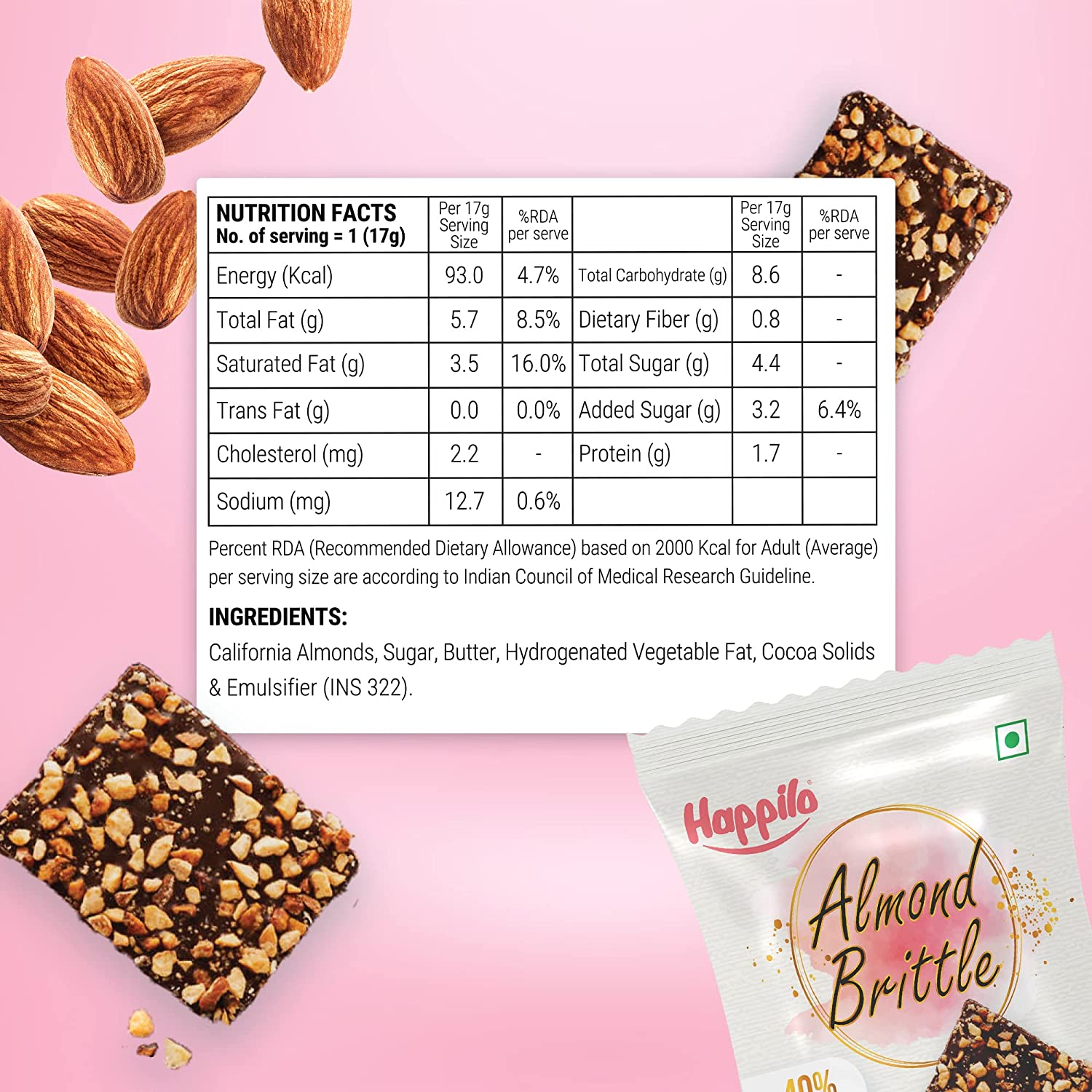 Happilo Premium Almond Brittle Gift Pack 204g (17gX12)