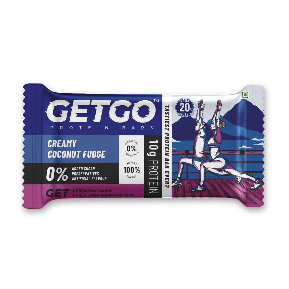 GetGo Protein Bars Assorted 258g (43g each Pack of 6), California Almond Fudge, California Pistachio Fudge, Turkish Hazelnut Cocoa Fudge, Cocoa Almond Fudge, Indian Creamy Coconut Fudge, Natural Peanut Butter Fudge