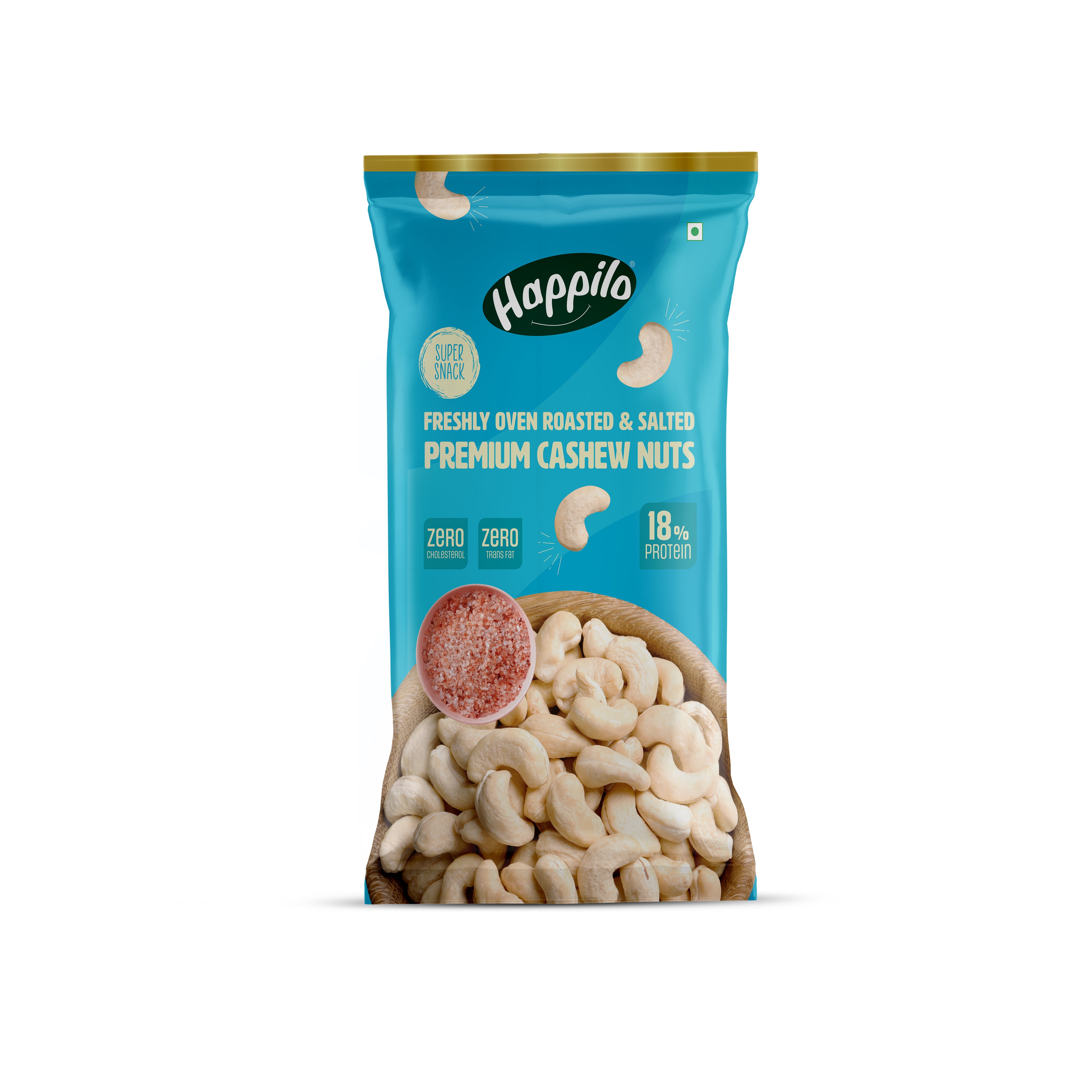 Happilo Smart Snack Whole Cashews Oven Roasted - Salted 18g