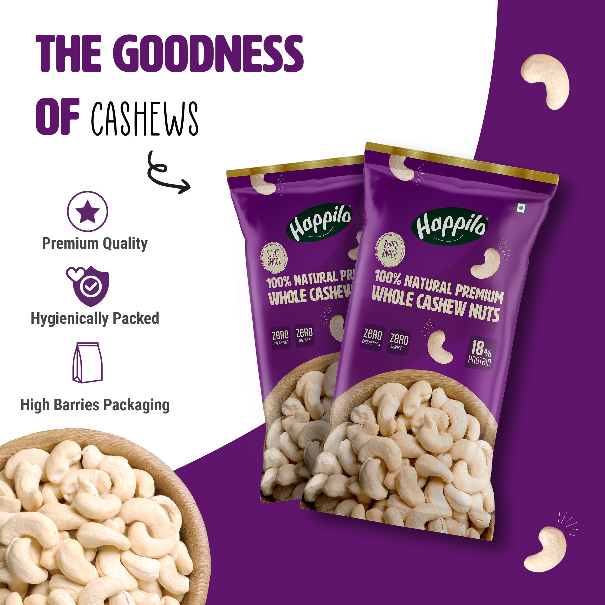 Happilo Smart Snack Natural Whole Cashews 18g