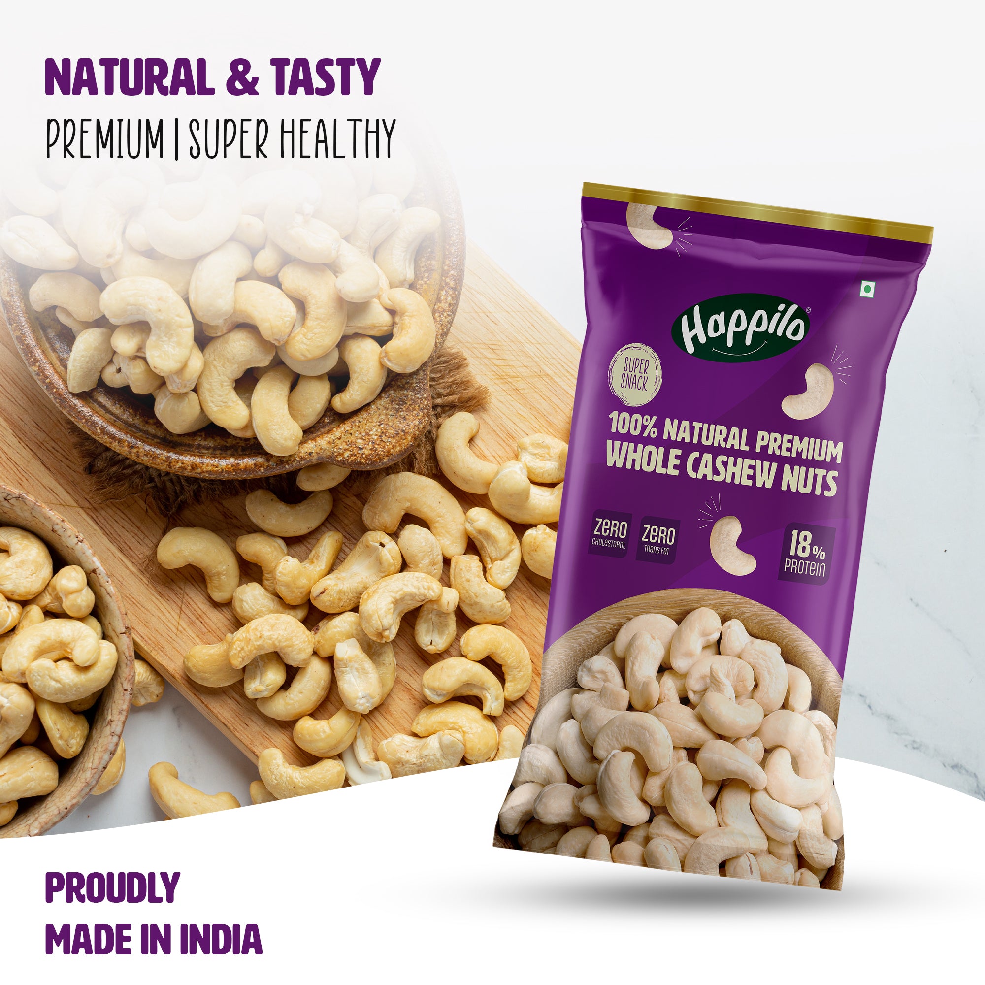 Happilo Smart Snack Natural Whole Cashews 18g