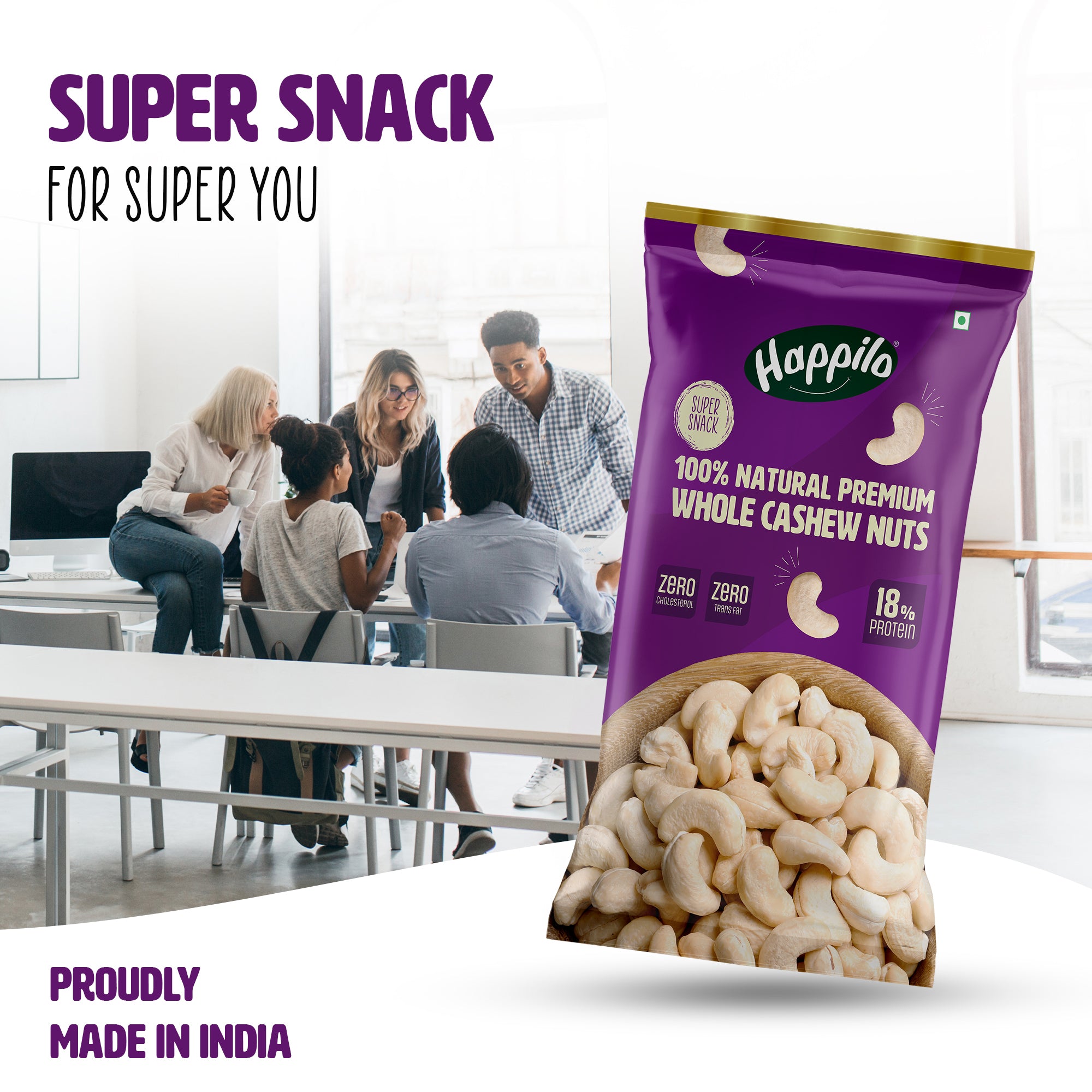 Happilo Smart Snack Natural Whole Cashews 18g