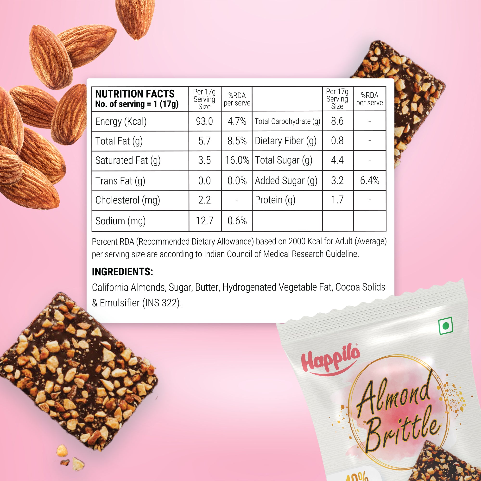 Happilo Premium Almond Brittle Celebrations Pack 170g (17gX10)