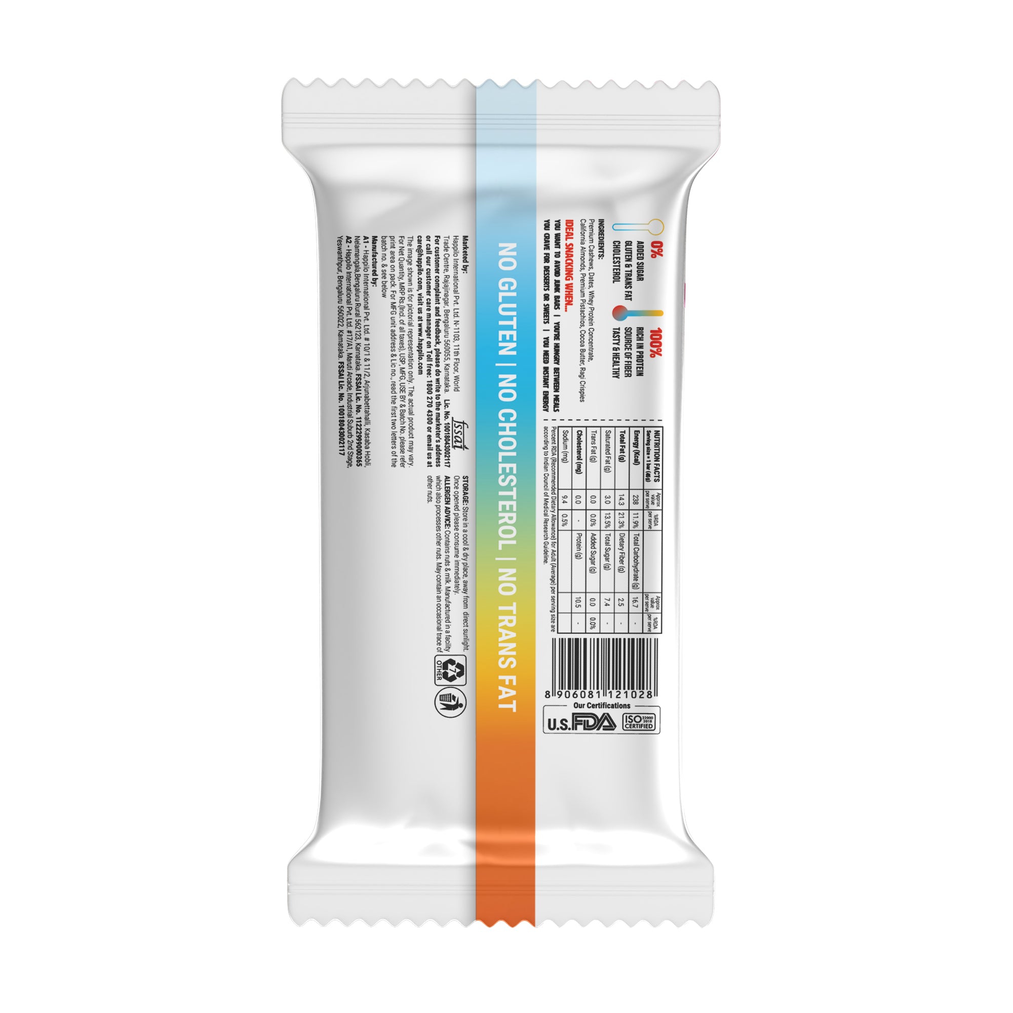 Happilo Dry Fruit Almond Pistachio Protein Bar 45g (Pack of 6)