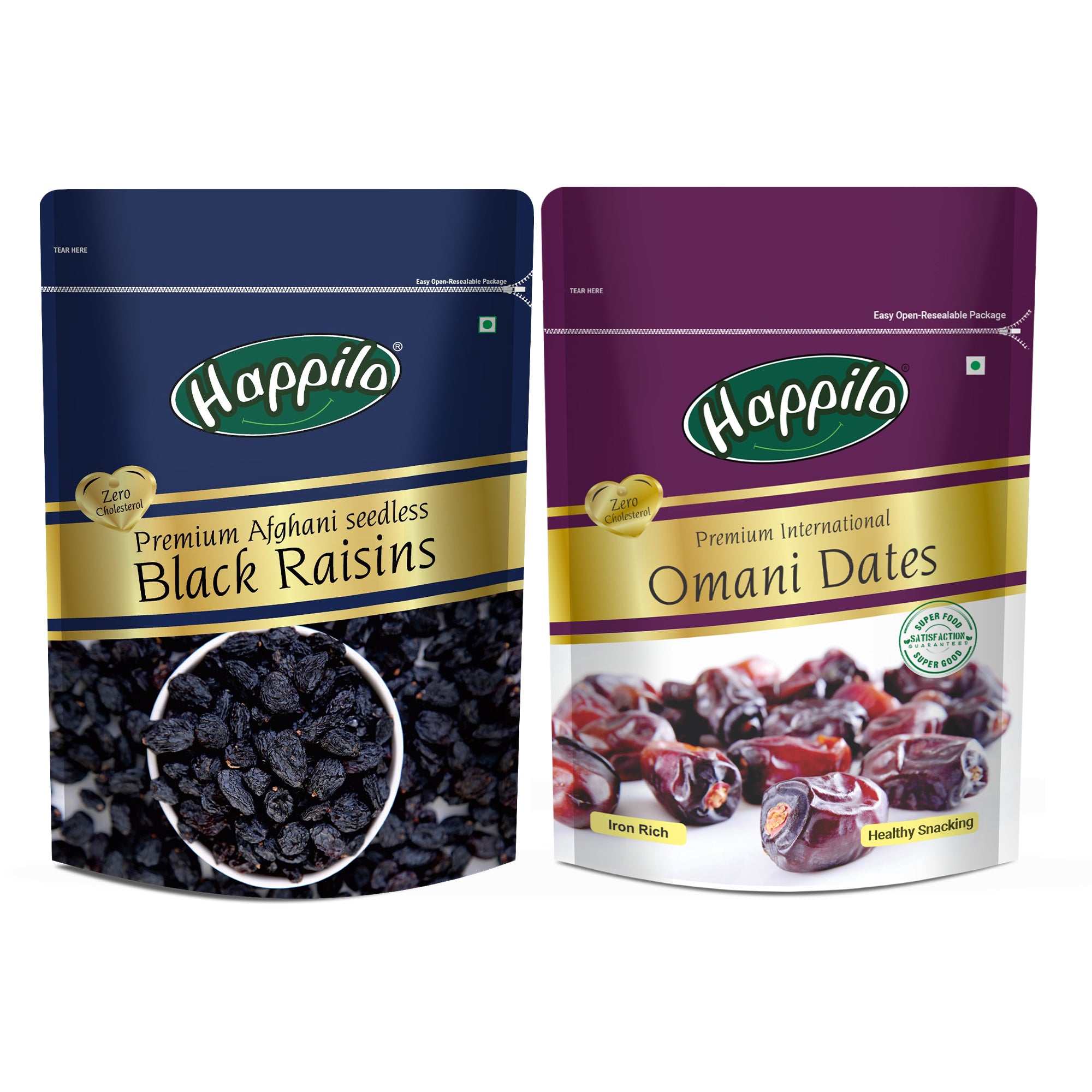 Happilo Premium Nuts & Dry Fruit Combo 679g (Black Raisins 225g, Omani Dates 454g)