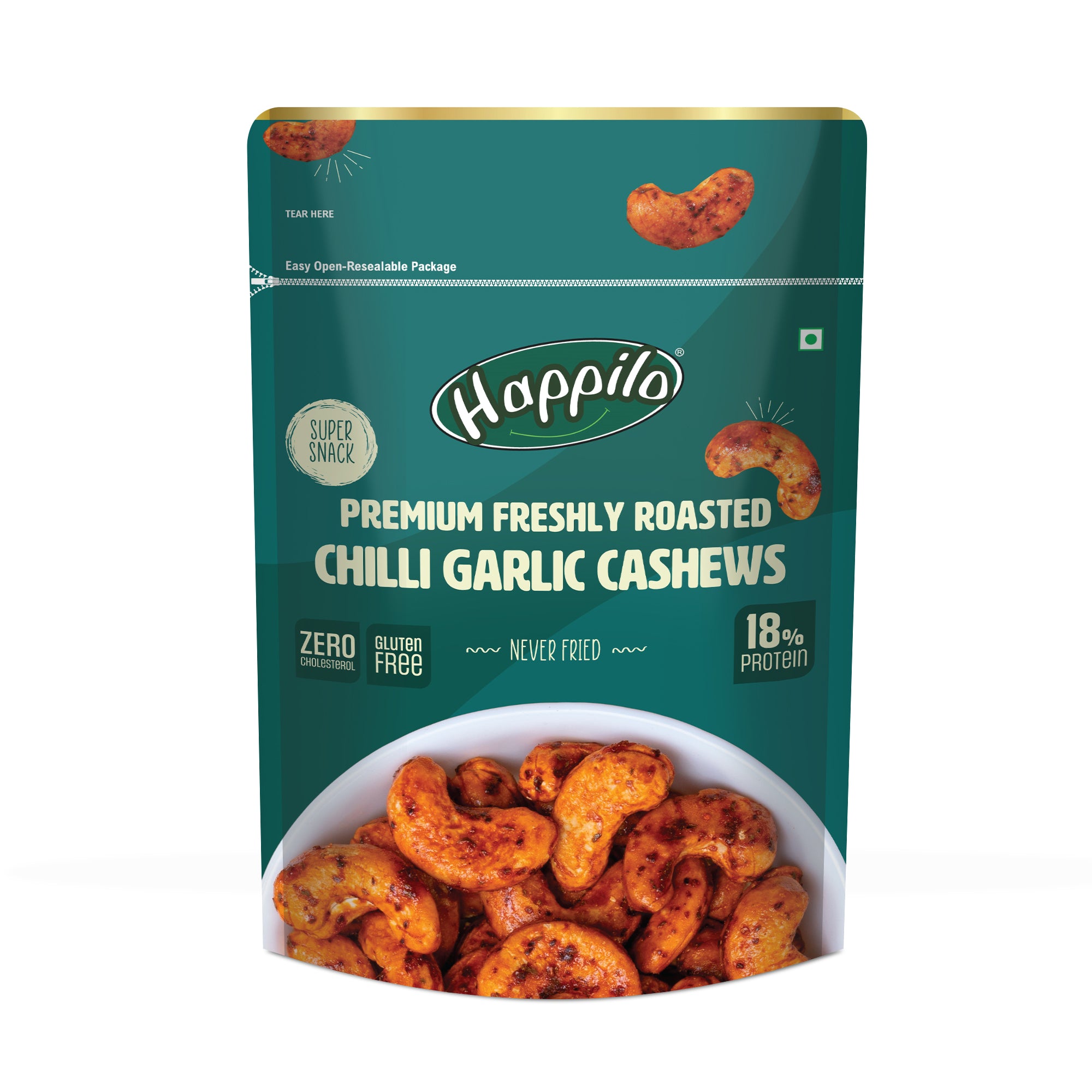 Happilo Premium Oven Roasted Cashews - Spicy Chilly Garlic 80g (Pack of 2)
