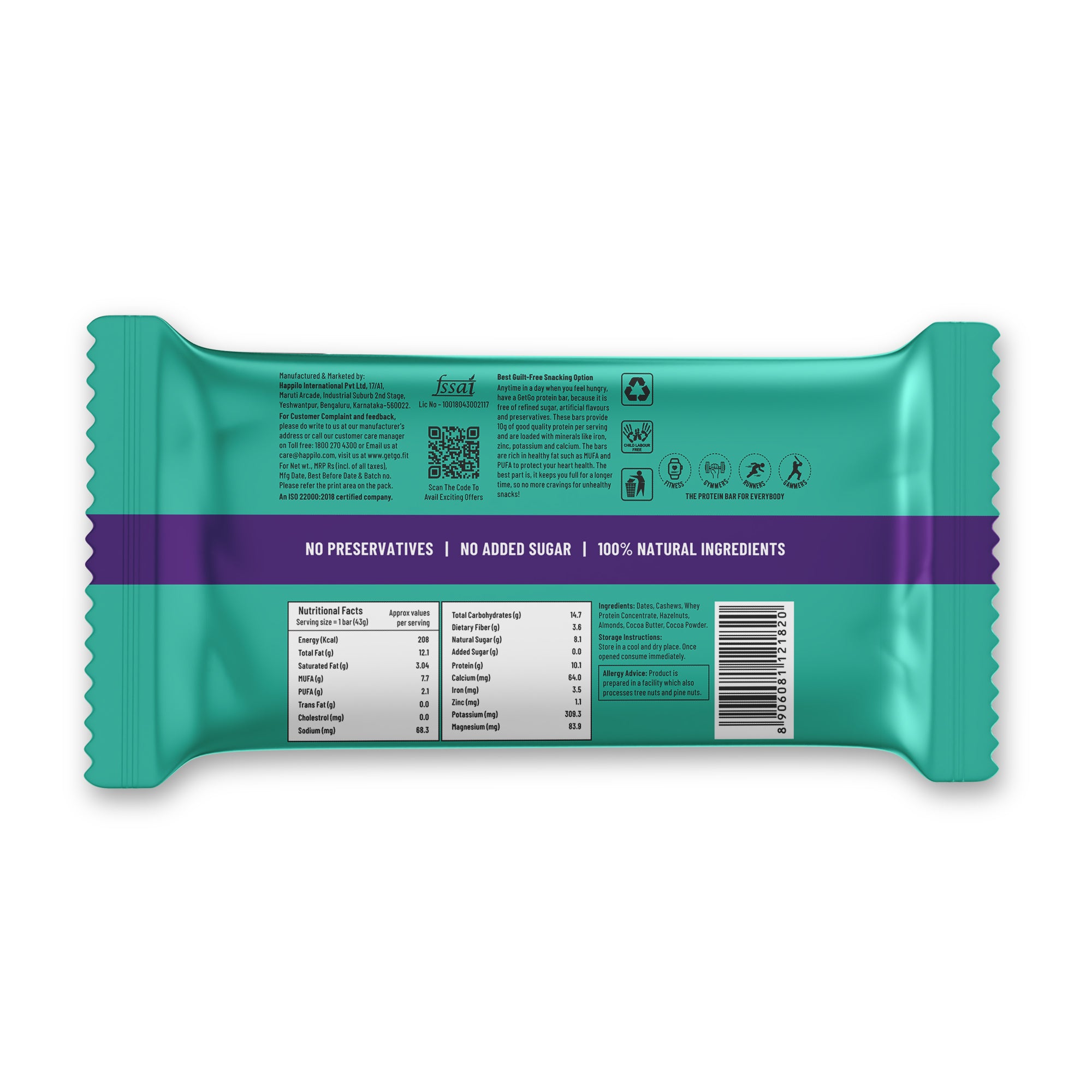 GetGo Turkish Hazelnut Cocoa Fudge Protein Bar 43g