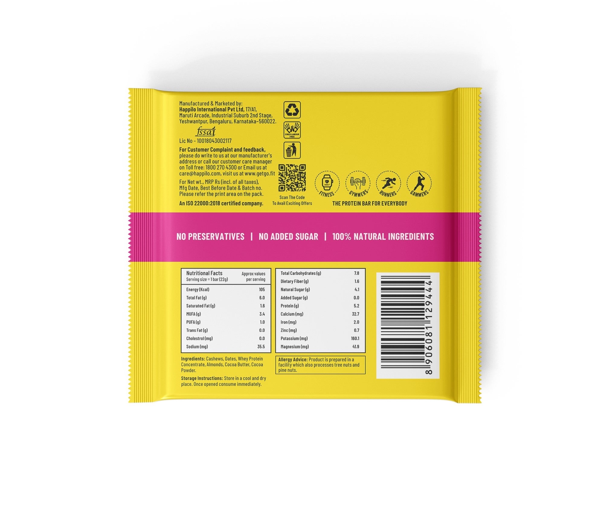 GetGo Cocoa Almond Fudge Protein Bar 22g